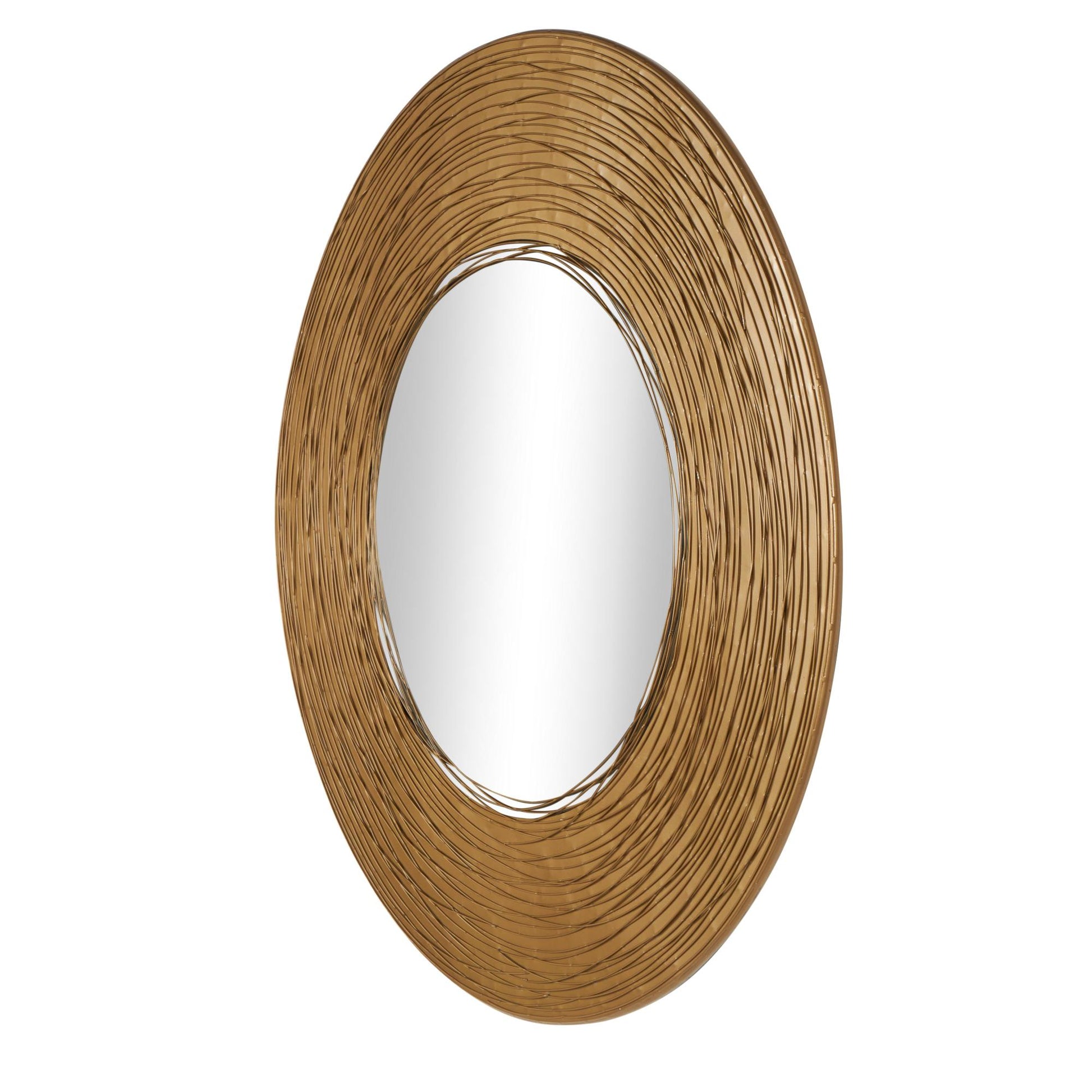 Abstract Gold Metal Room Wall Mirror with Overlapping Wire Rings