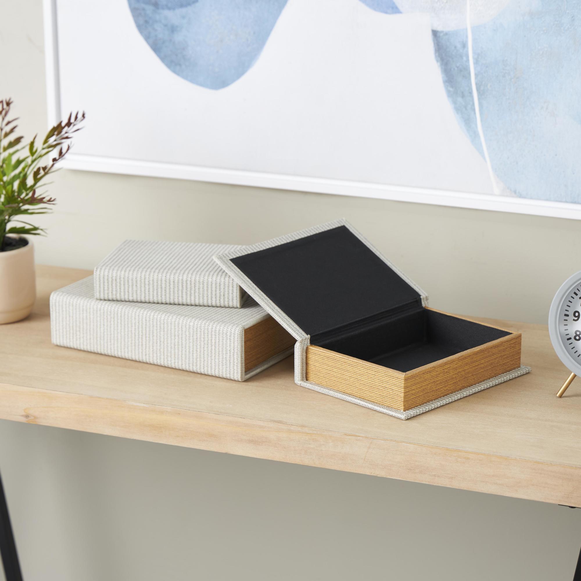 Set of 3 Faux Leather Textured Stripe Faux Book Storage Decorative Box