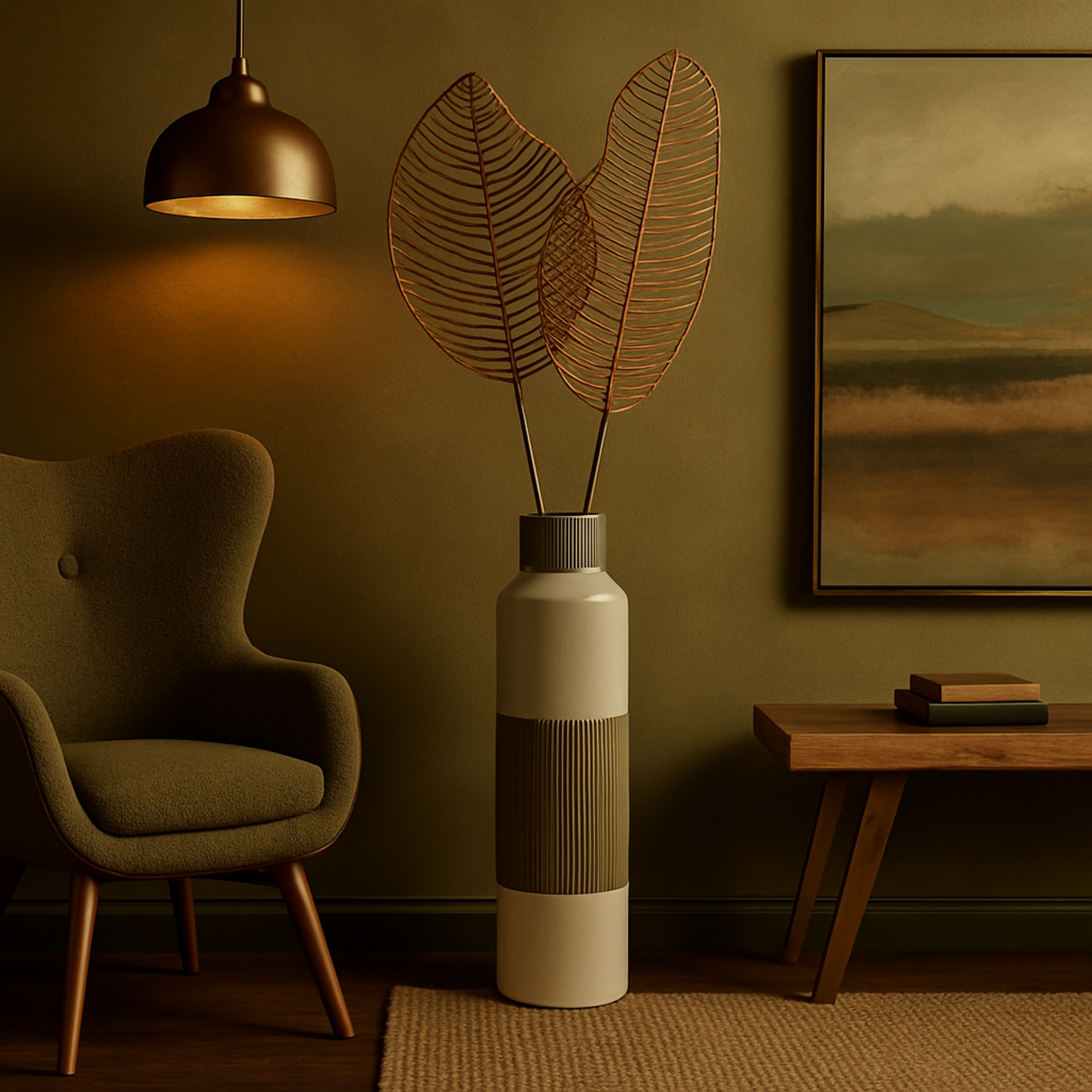 Set of 2 Palm Tree Light Brown Bamboo Wood Handmade Tall Woven Leaf Stick Home Decor Natural Foliage