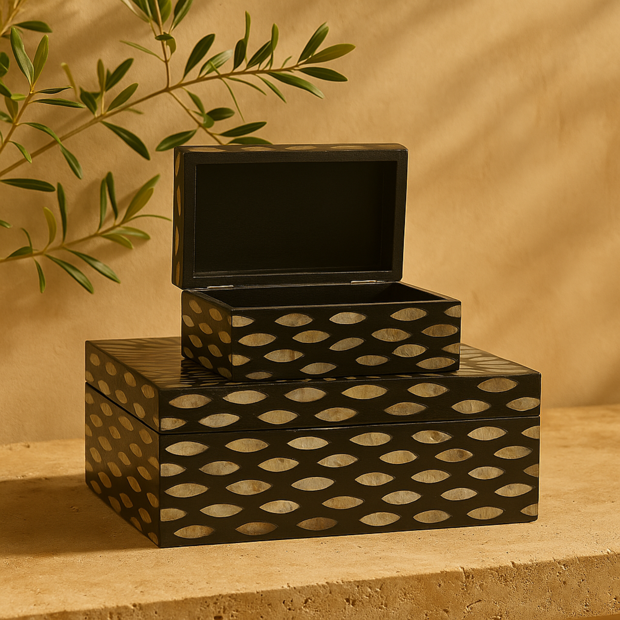 Set of 2 Fish Mother of Pearl Shell Decorative Box with Beige Accents Set of 2 12", 8"W