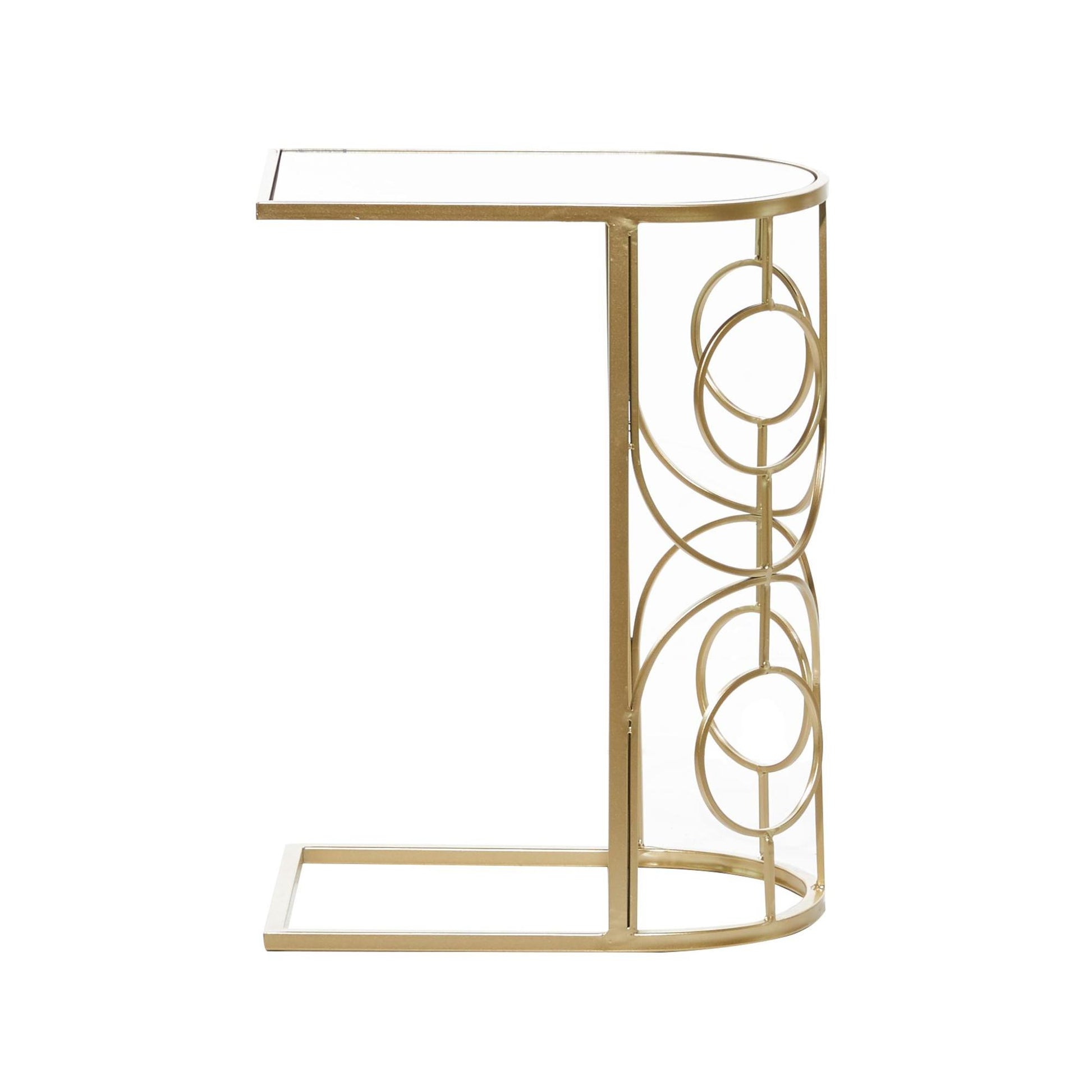Geometric Gold Metal Side End Accent Table with Mirrored Glass Top