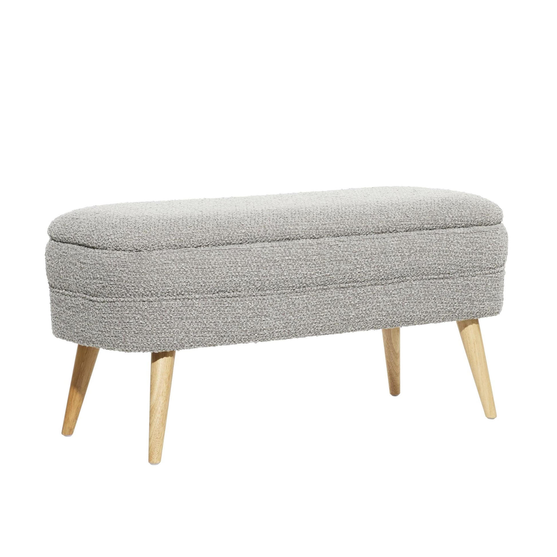 Gray Polyester Rounded Upholstered Boucle Room Storage Bench with Tapered Wood Legs