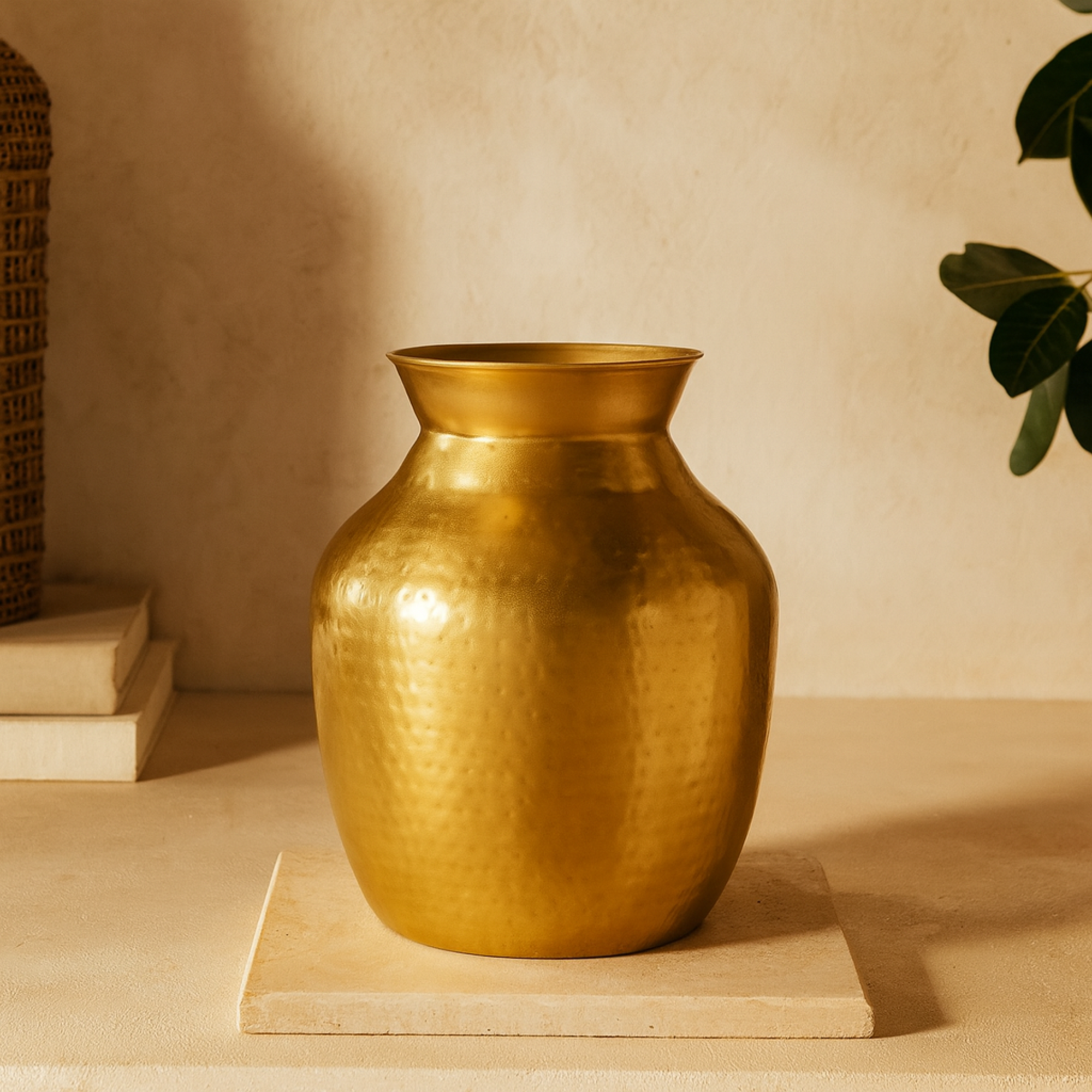 Gold Metal Hammered Spotted Decorative Vase