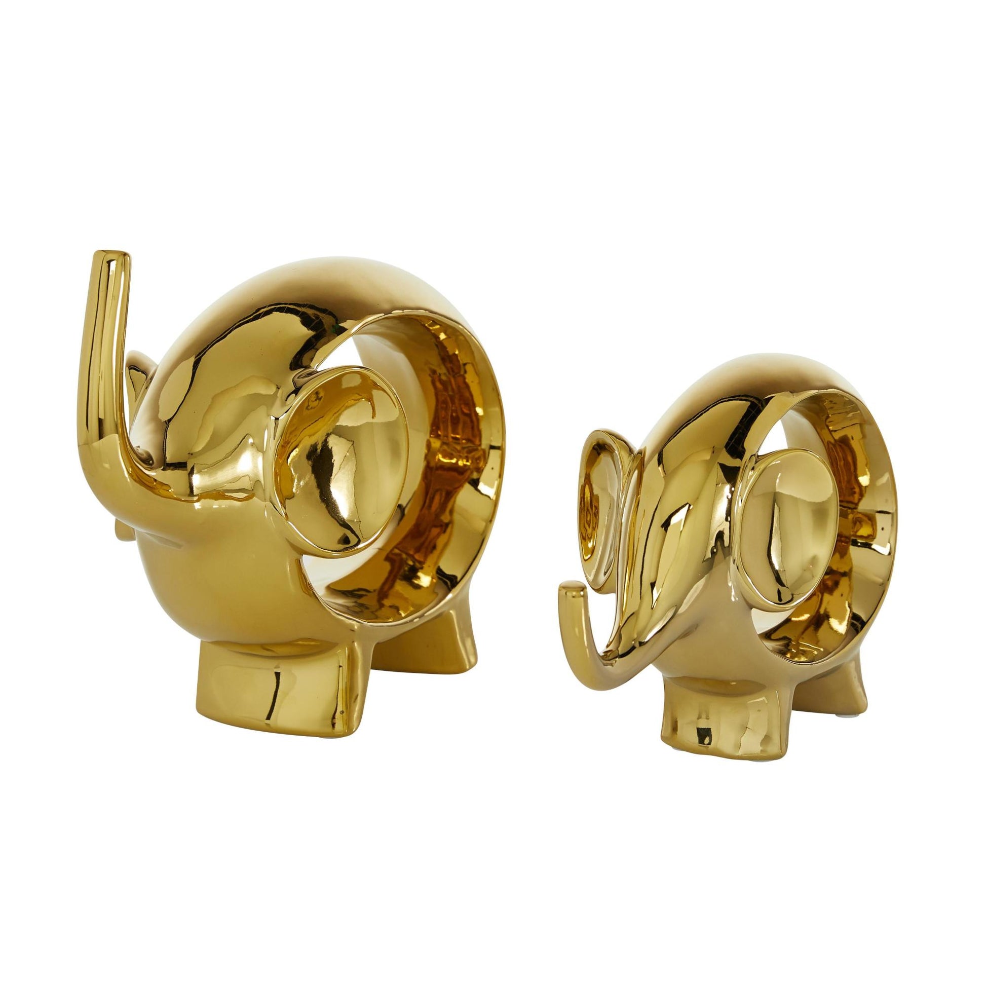 Set of 2 Elephant Porcelain Ceramic Decorative Sculpture