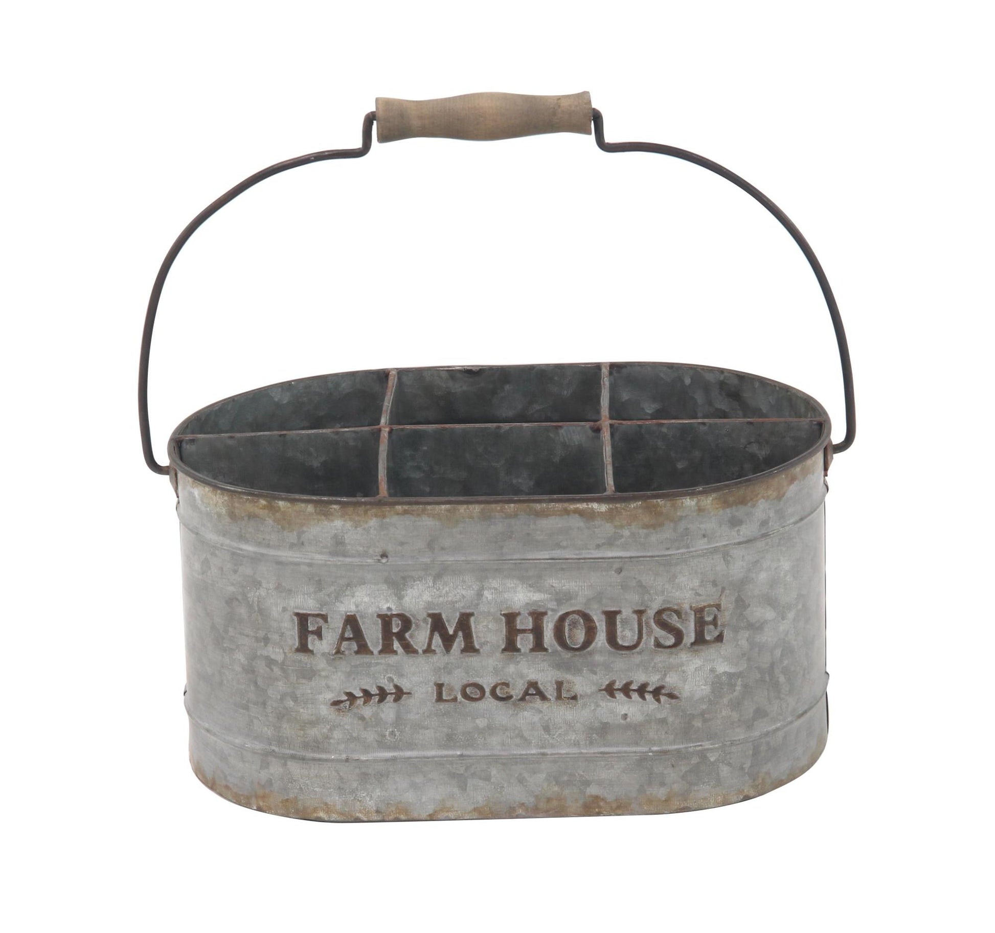 Gray Metal Galvanized Farm House 6 Bottle Kitchen Wine Holder