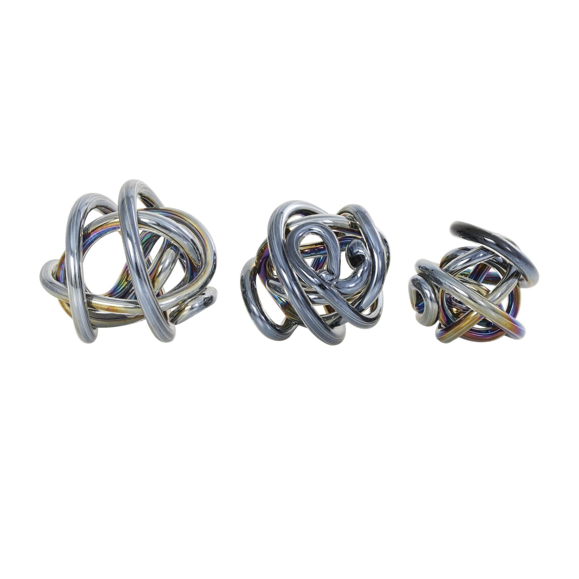 Set of 3 Knot Glass Handmade Knotted Ball Decorative Sculpture