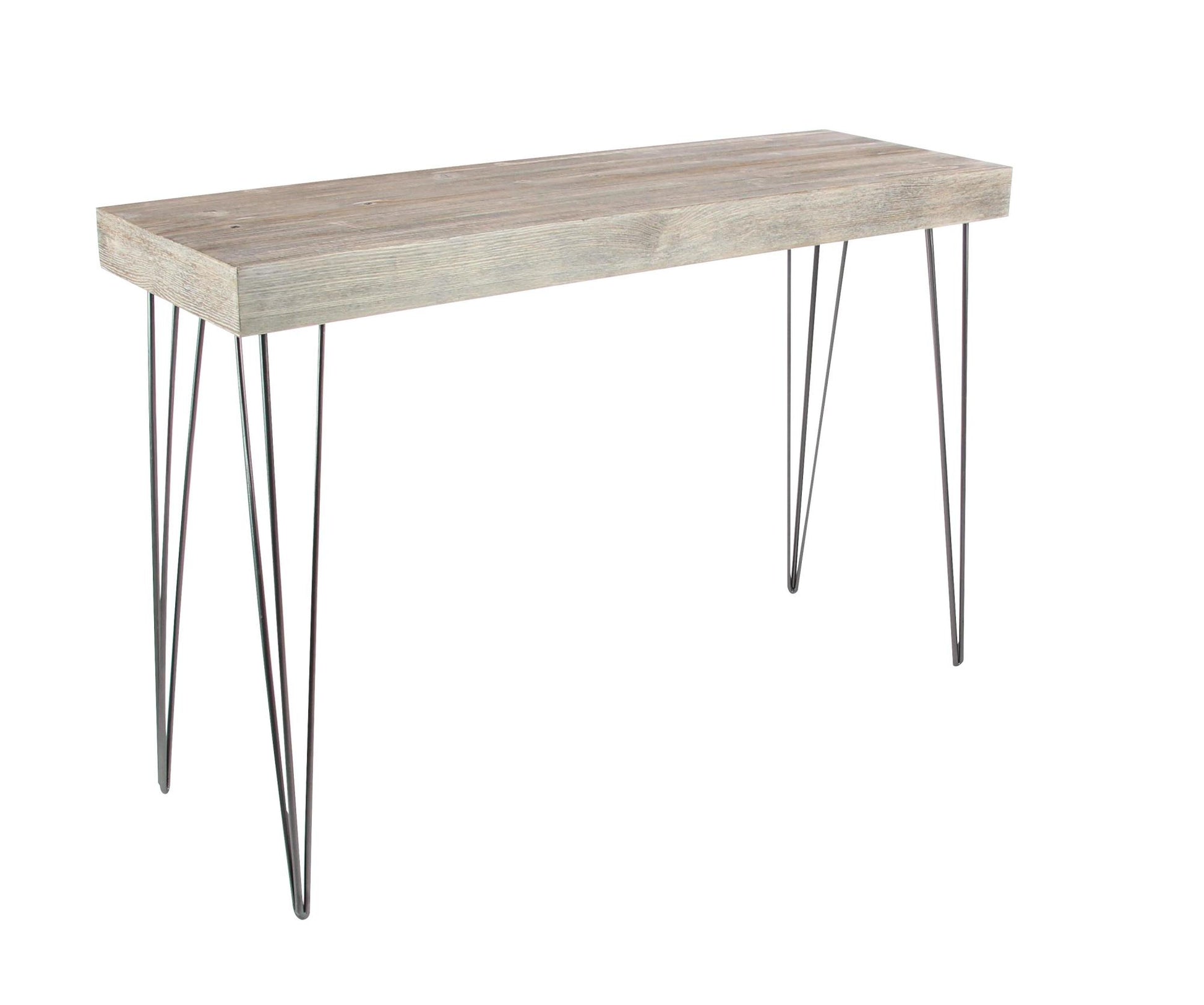 Brown Wood Rectangular Living Room Console Table with Black Metal Hairpin Legs