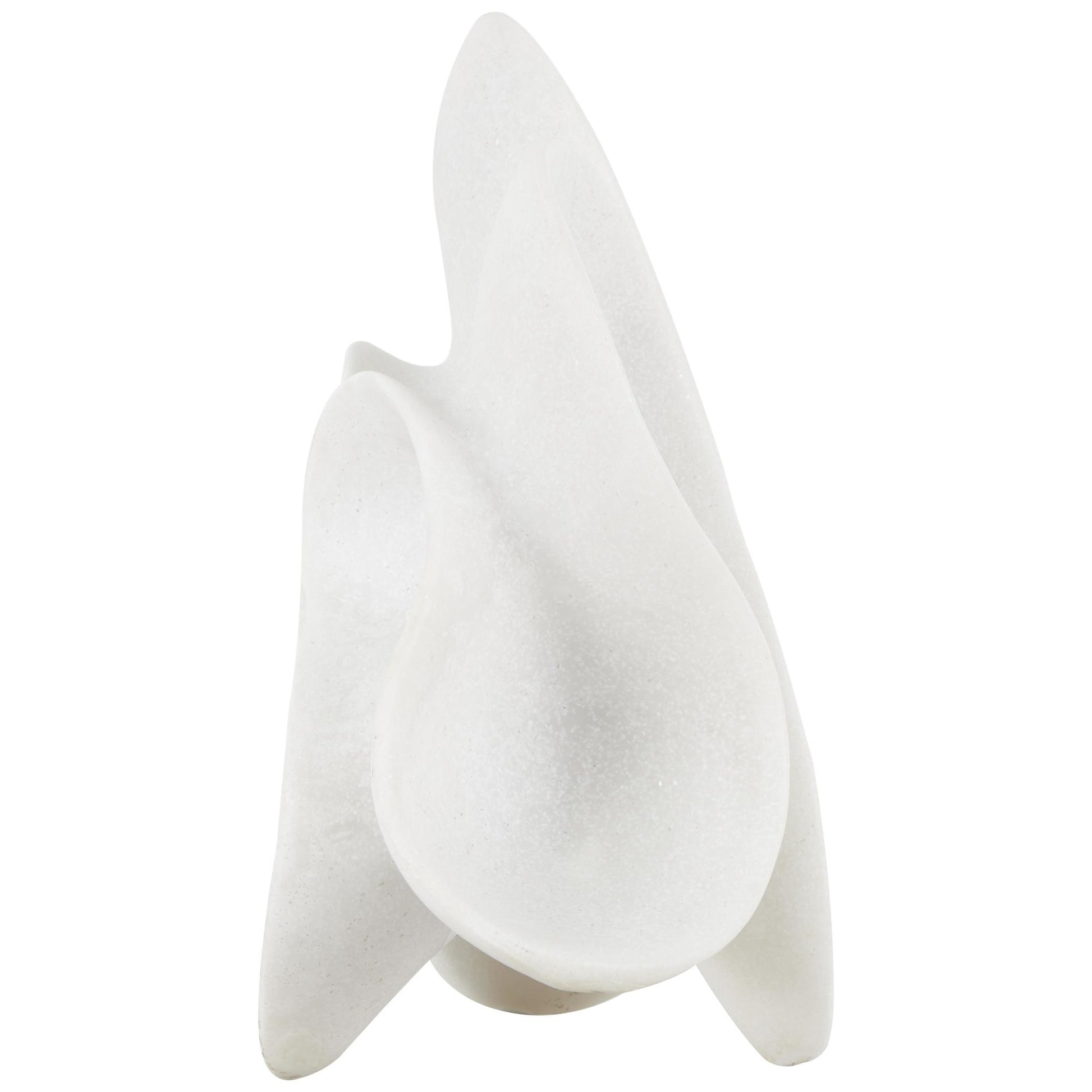 Abstract White Polystone Wavy Shaped Decorative Sculpture with Cutouts and Speckled Texturing