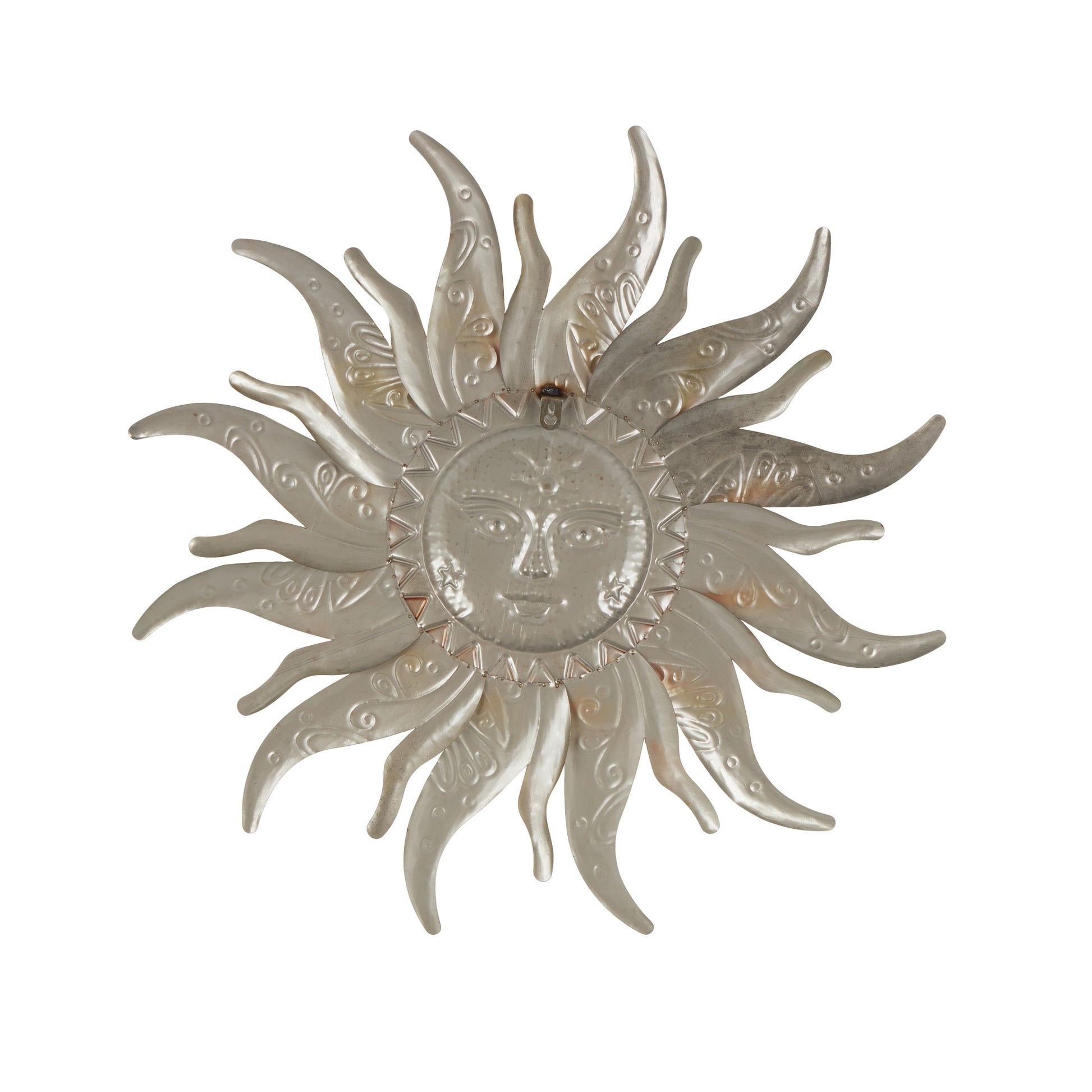 Sun Gold Stainless Steel Metal Face Home Wall Decor with Red, Green, and Orange Accents