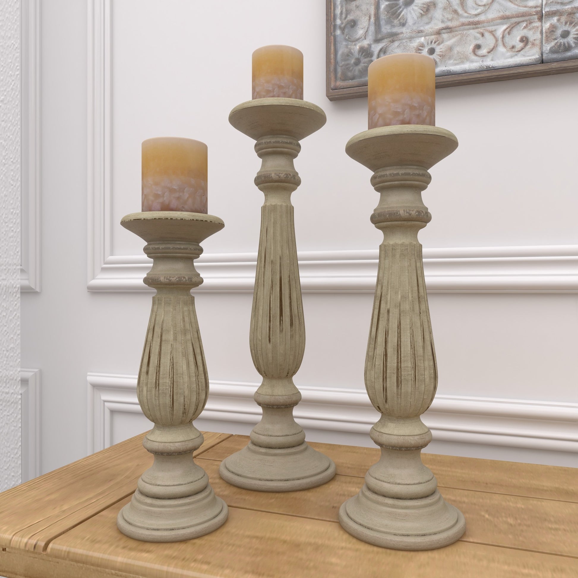 Set of 3 Mango Wood Decorative Candle Holder
