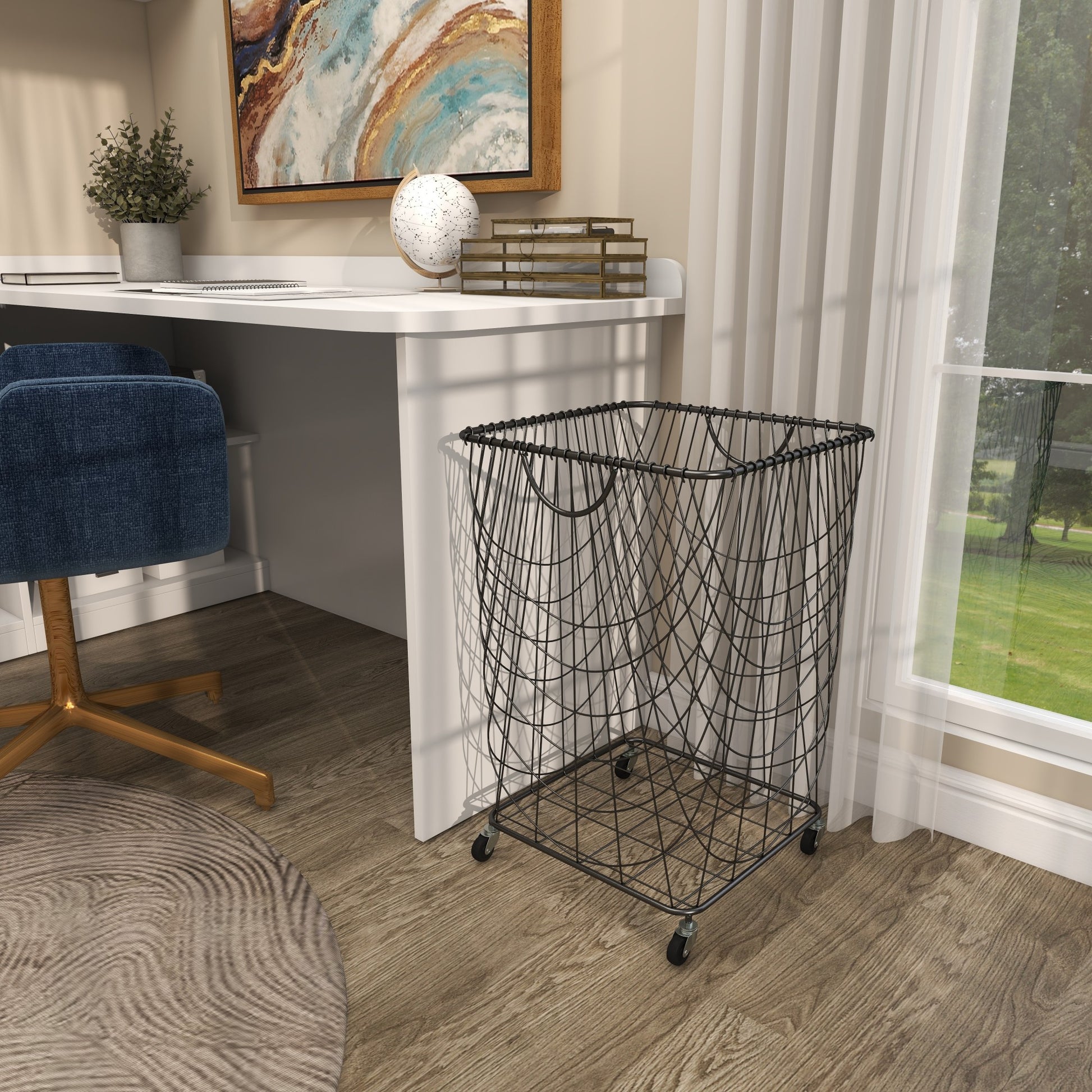 Metal Deep Set Mesh Rolling Laundry Basket Storage Cart with Wheels and Handles 17" x 17" x 24"