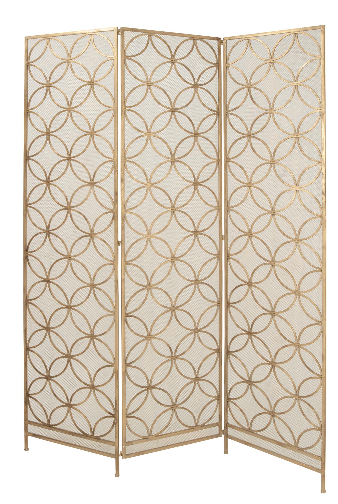 Geometric Brass Metal Hinged Foldable Partition 3 Panel Partition Room Divider Screen