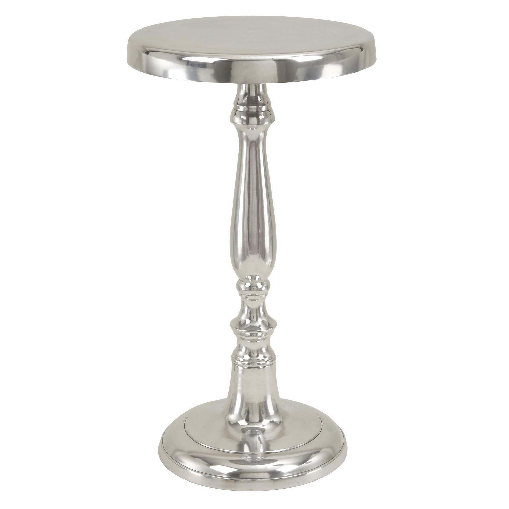 Silver Aluminum Metal Small Turned Pedestal Side End Accent Table