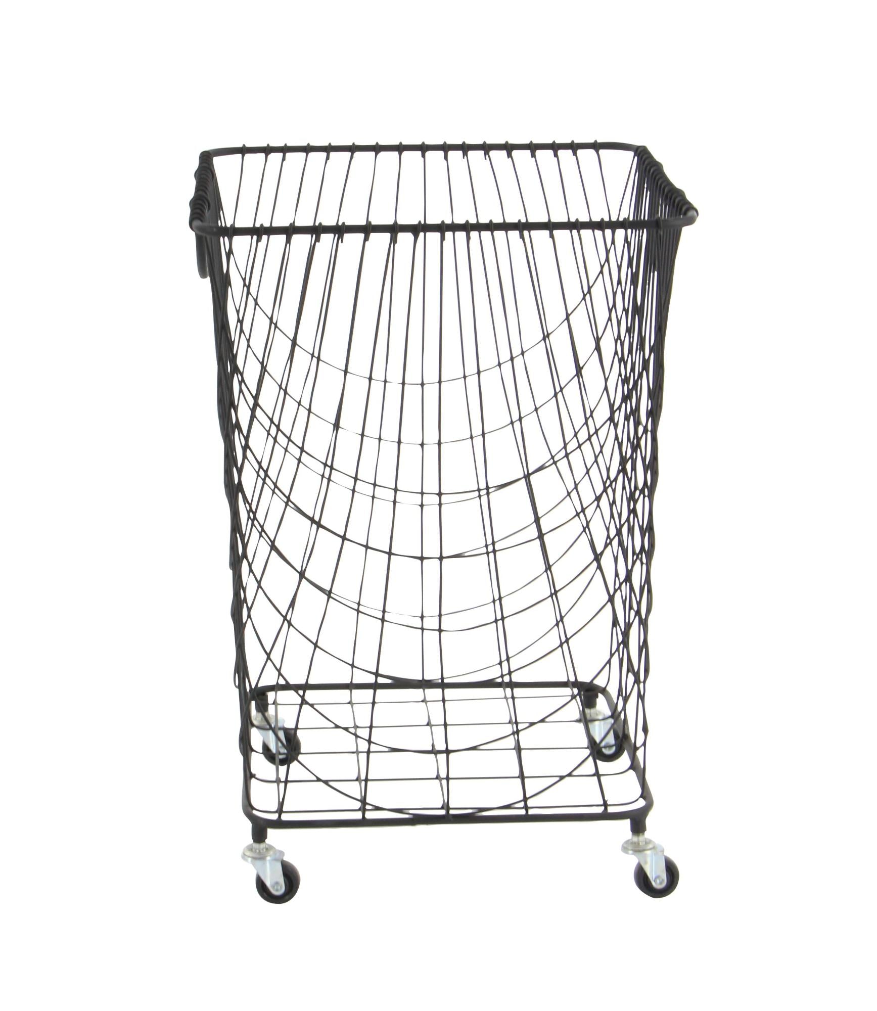 Metal Deep Set Mesh Rolling Laundry Basket Storage Cart with Wheels and Handles 17" x 17" x 24"