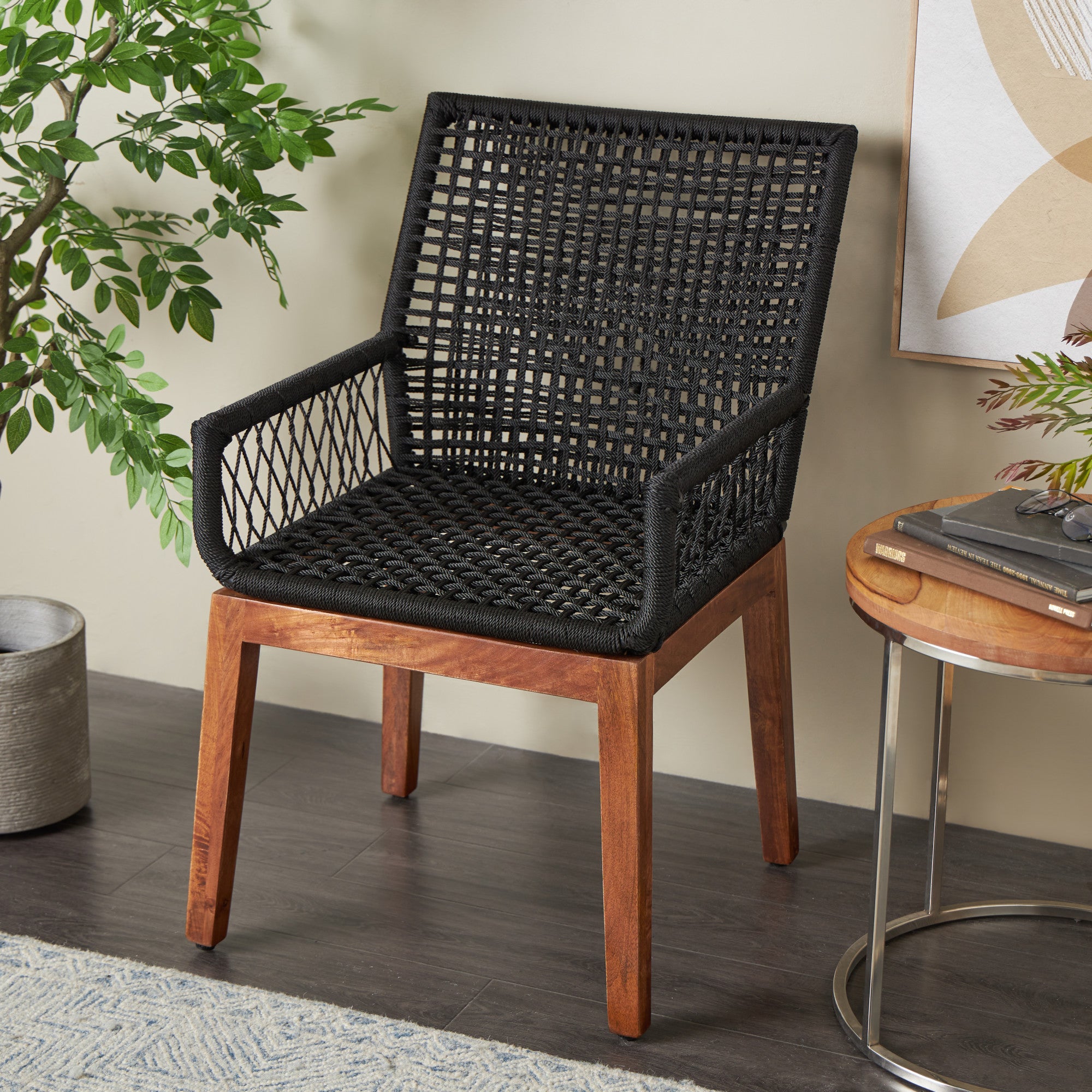 Jute Rope Handmade Woven Living Room Accent Chair with Brown Wooden Legs 28" x 23" x 36"