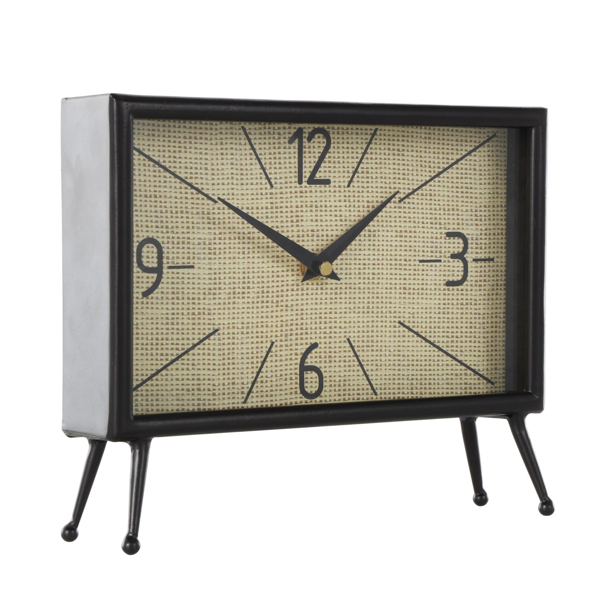 Black Metal Rectangular Decorative Clock with Tea Stained Clock Face