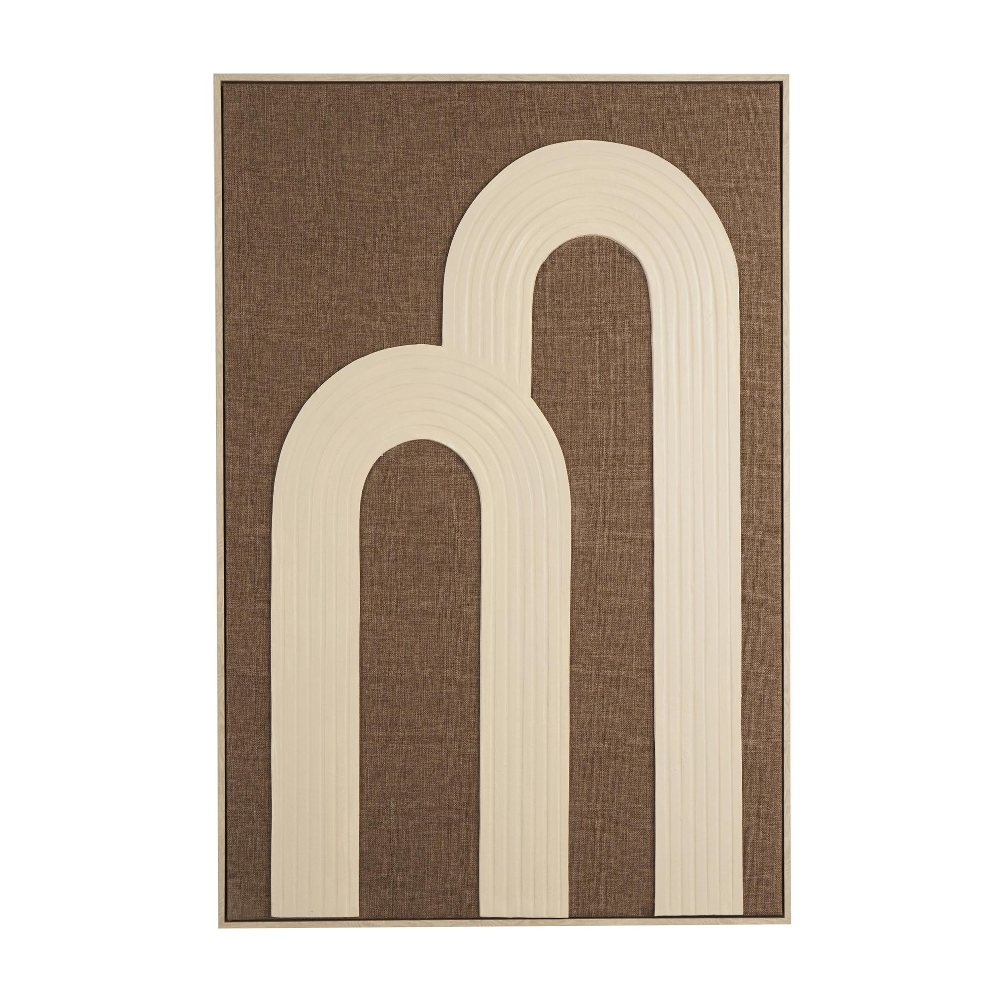 Abstract Dark Brown Polyester Living Room Framed Wall Art with Overlapping Tan Ribbed Arches