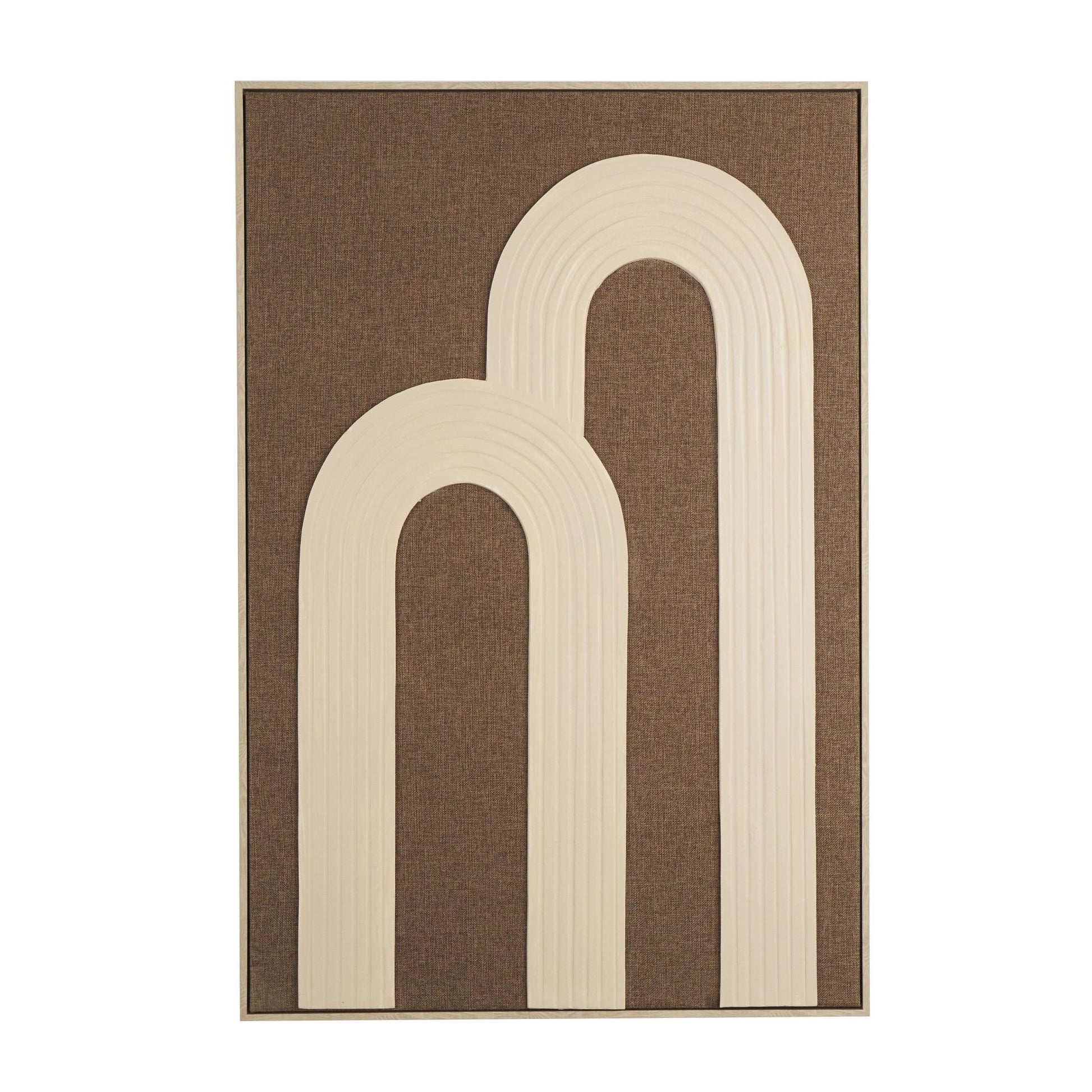 Abstract Dark Brown Polyester Living Room Framed Wall Art with Overlapping Tan Ribbed Arches