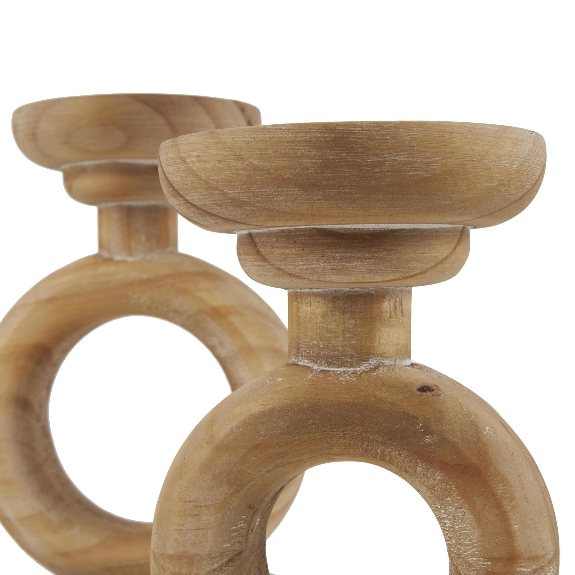 Set of 3 Brown Wood Circular Ring Decorative Candle Holder