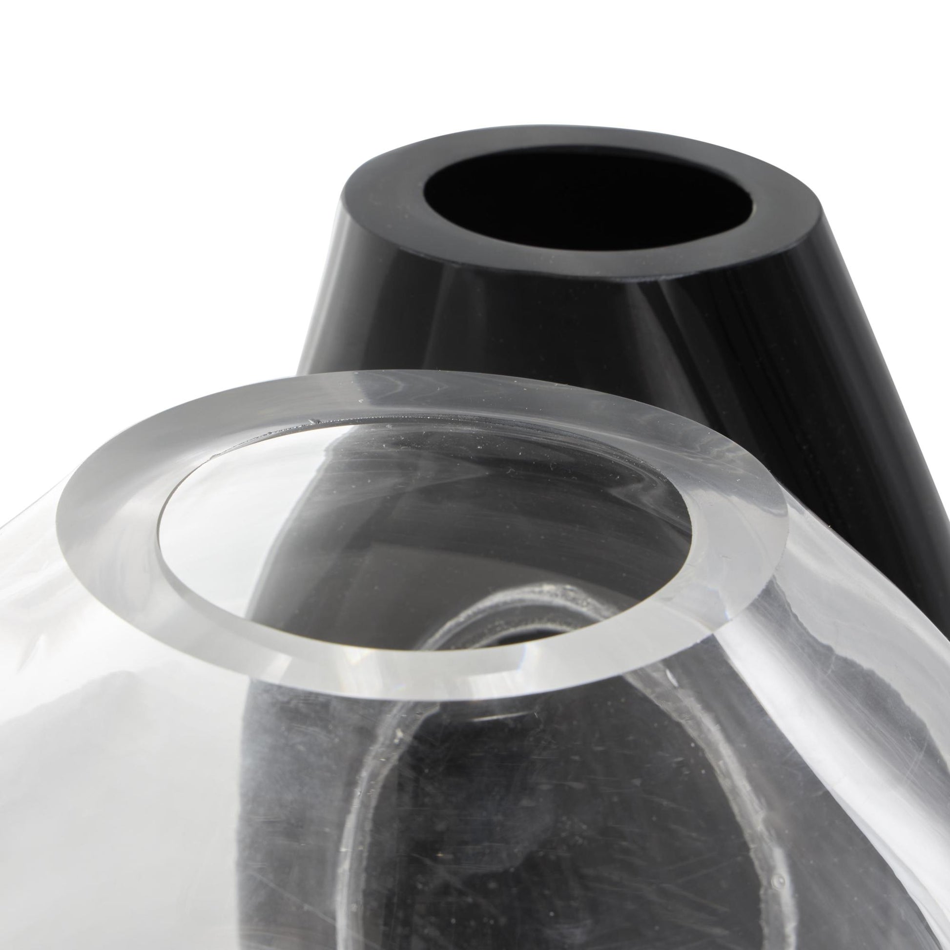 Abstract Black Recycled Glass Handmade Rounded 2 Opening 2 Opening Decorative Vase with Clear Glass Accent