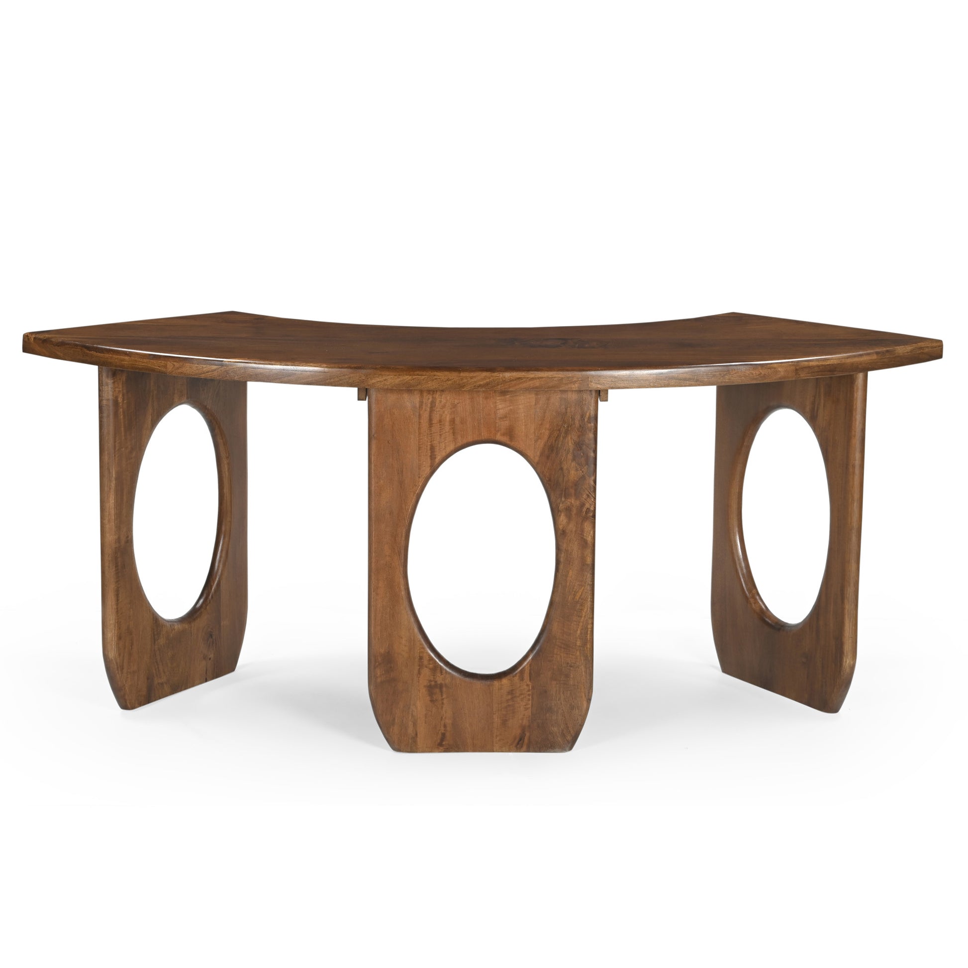 Geometric Brown Wood Curved 1 Drawer Desk with 2 Oval Cutout Legs