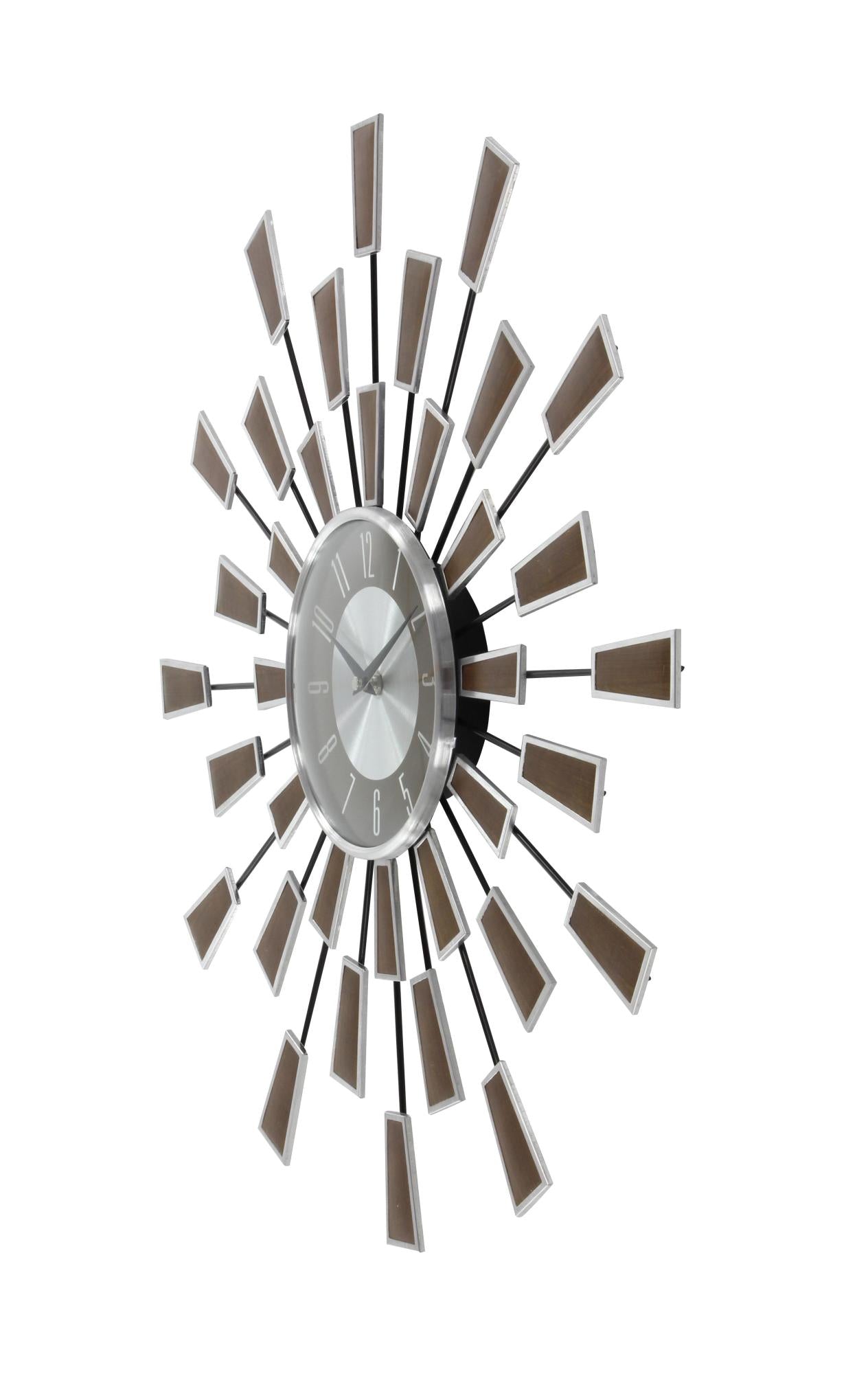 Starburst Brown Metal Starburst Decorative Wall Clock with Silver Accents