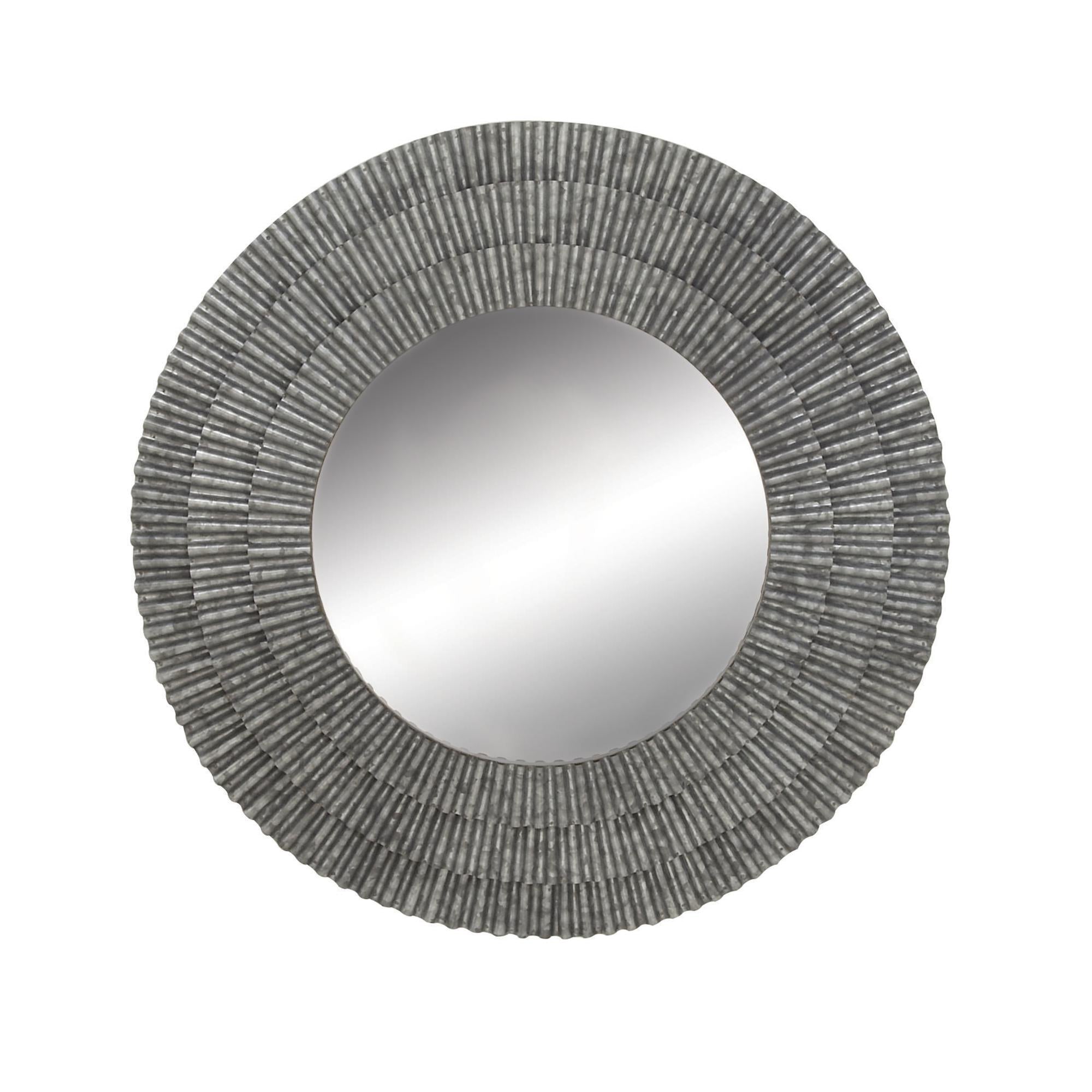 Gray Metal Galvanized Layered Ribbed Room Wall Mirror