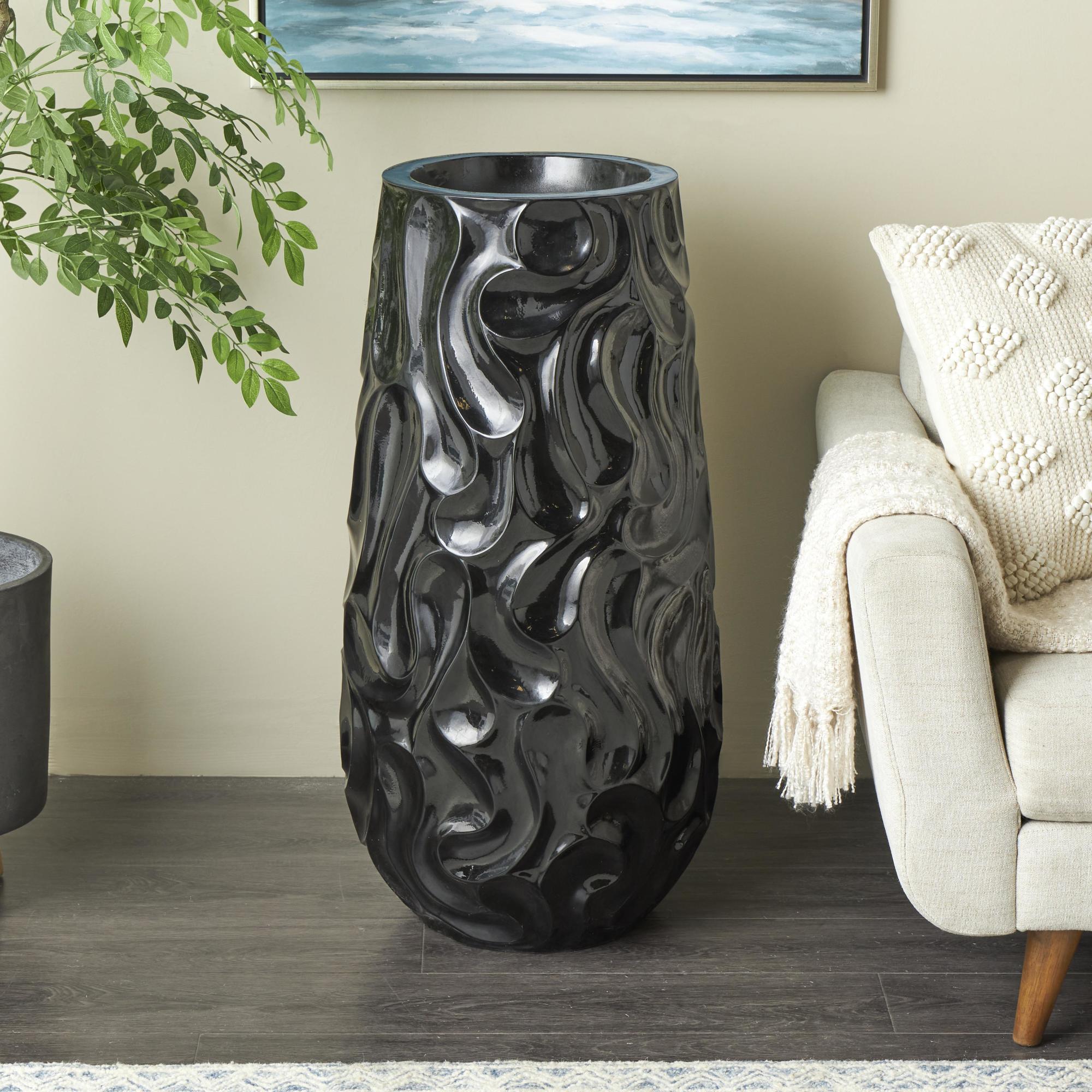 Resin Large Wavy Textured Floor Decorative Vase