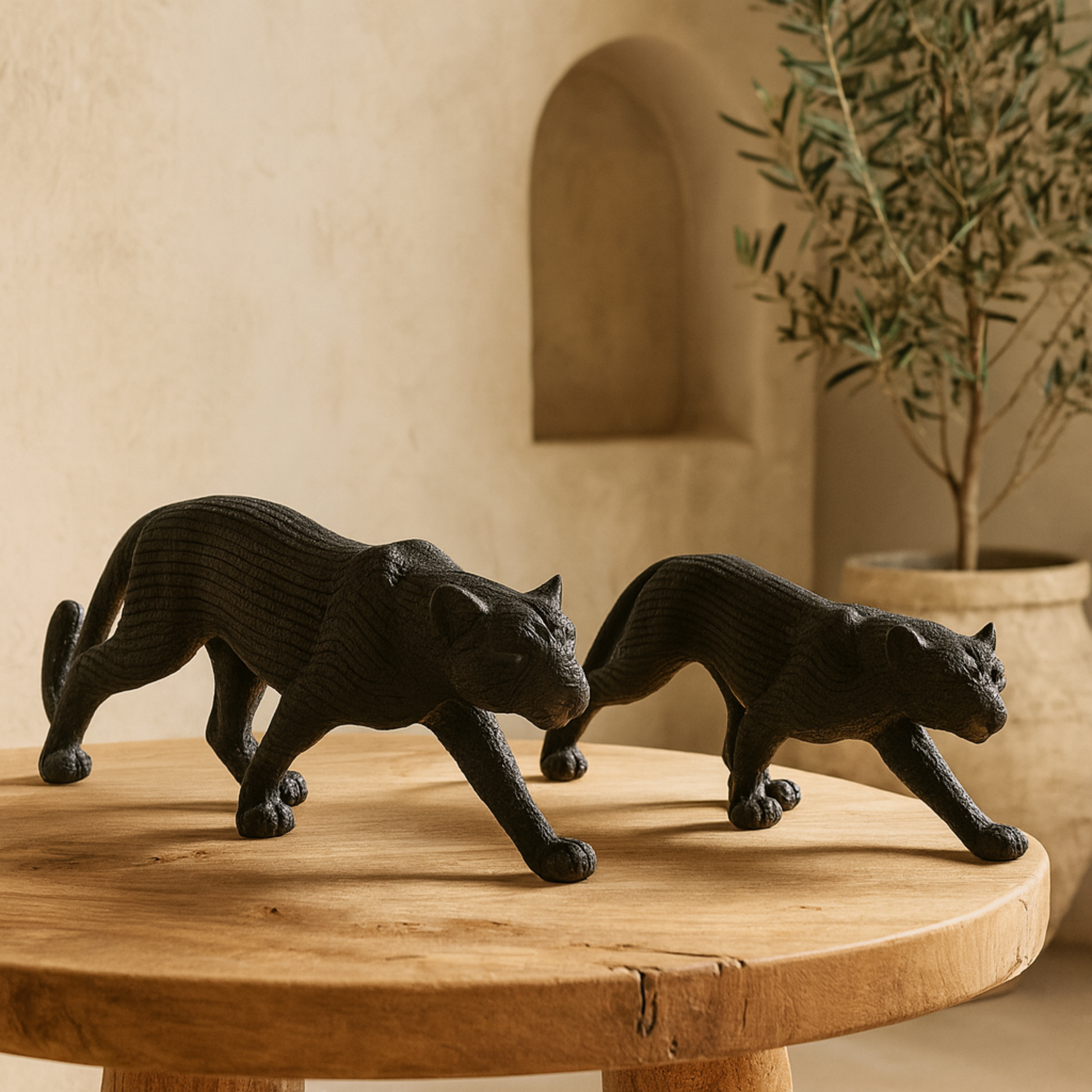Set of 2 Leopard Polyresin Decorative Sculpture