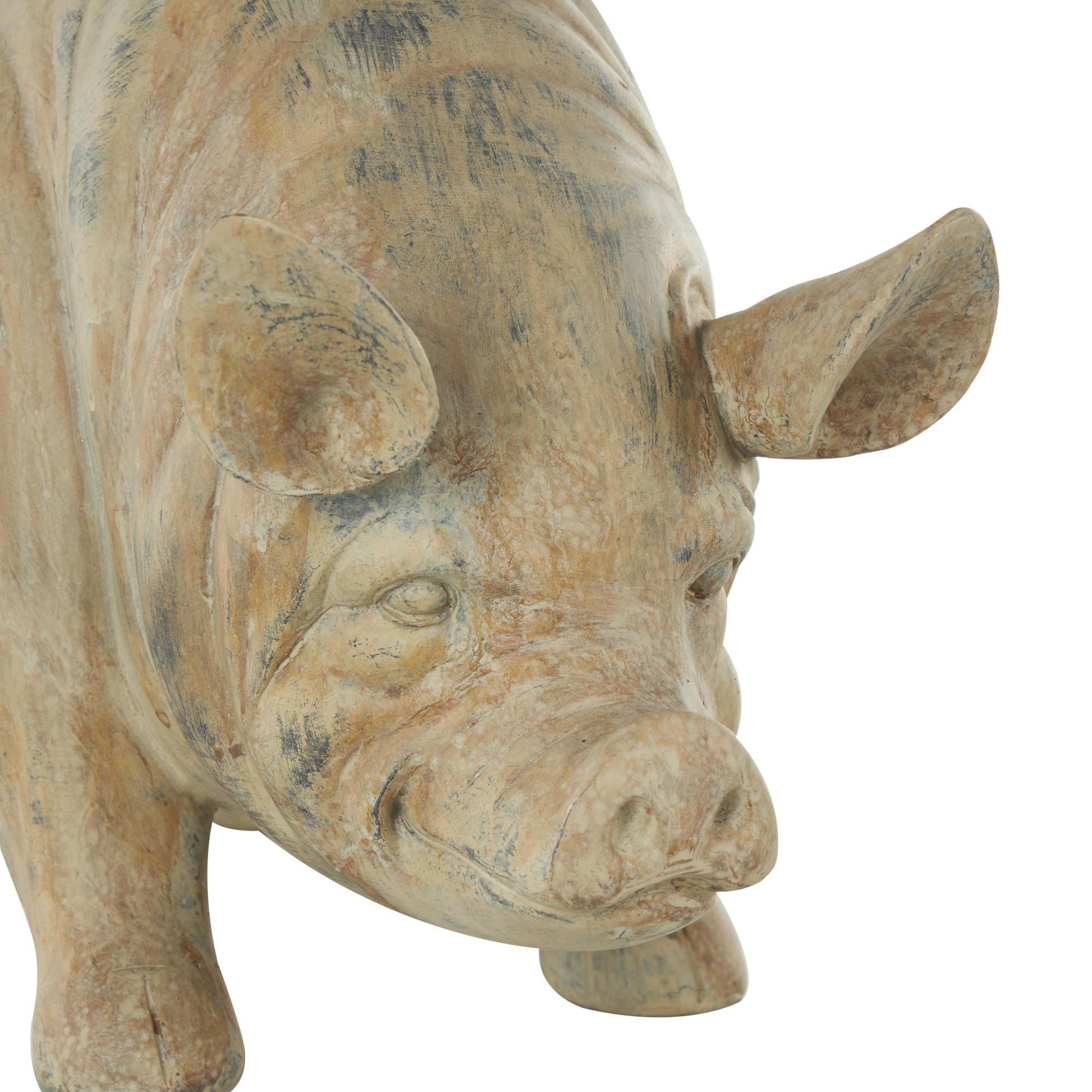 Pig Light Brown Resin Indoor Outdoor Planter with Distressed Details