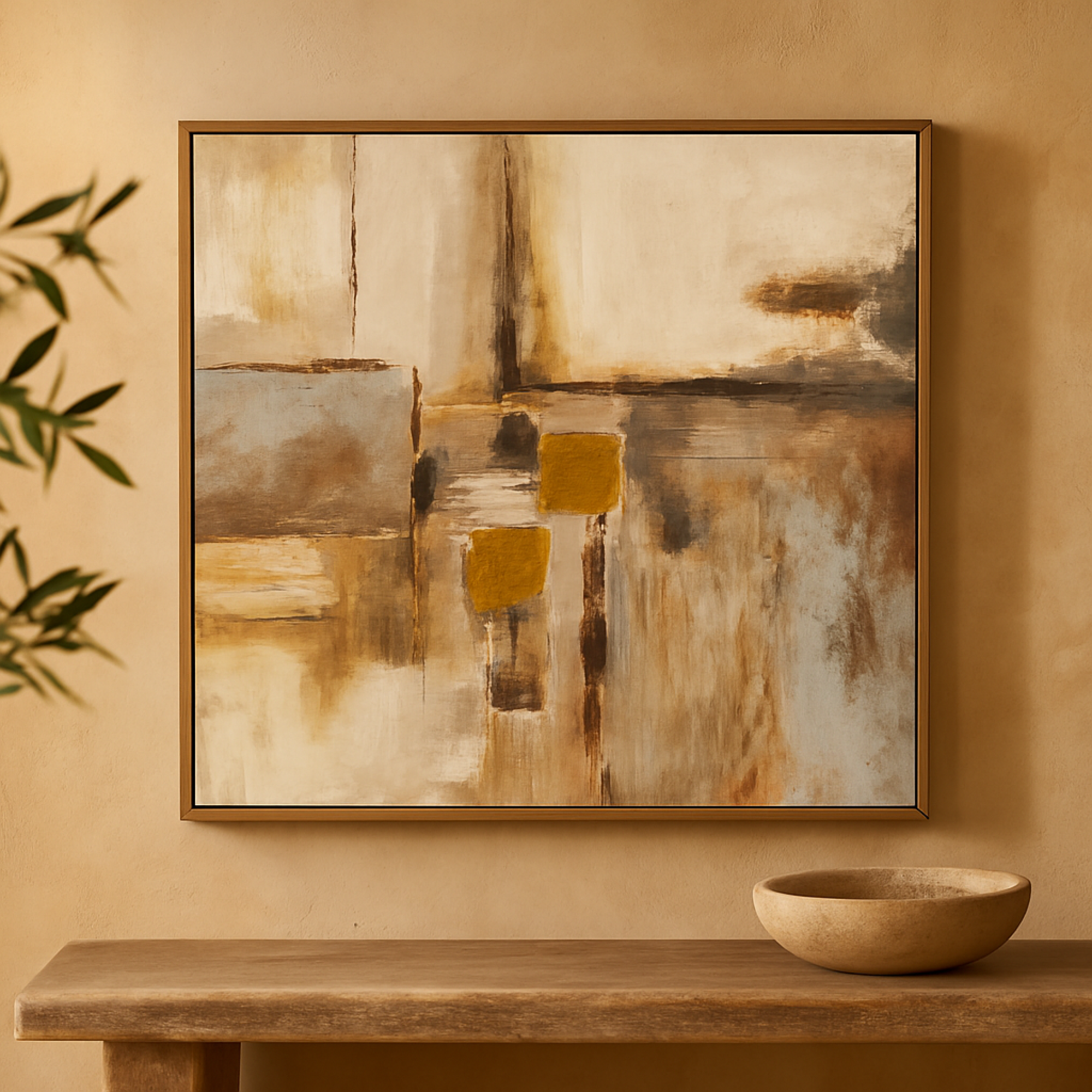 Abstract Brown Canvas Living Room Framed Wall Art with Silver Frame