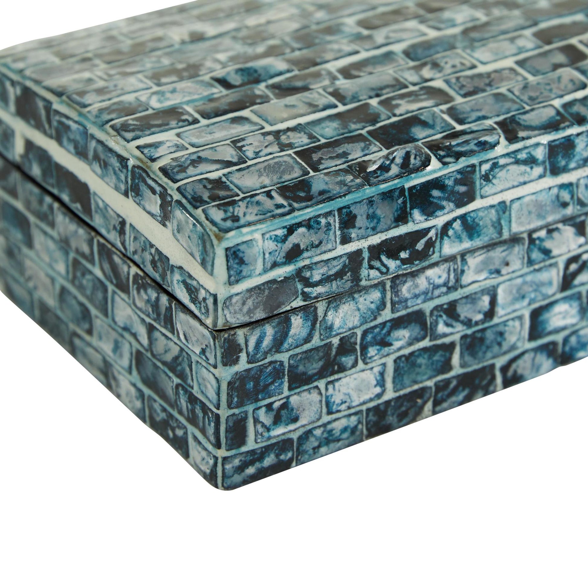 Set of 2 Blue Mother of Pearl Shell Handmade Decorative Box with Hinged Lid