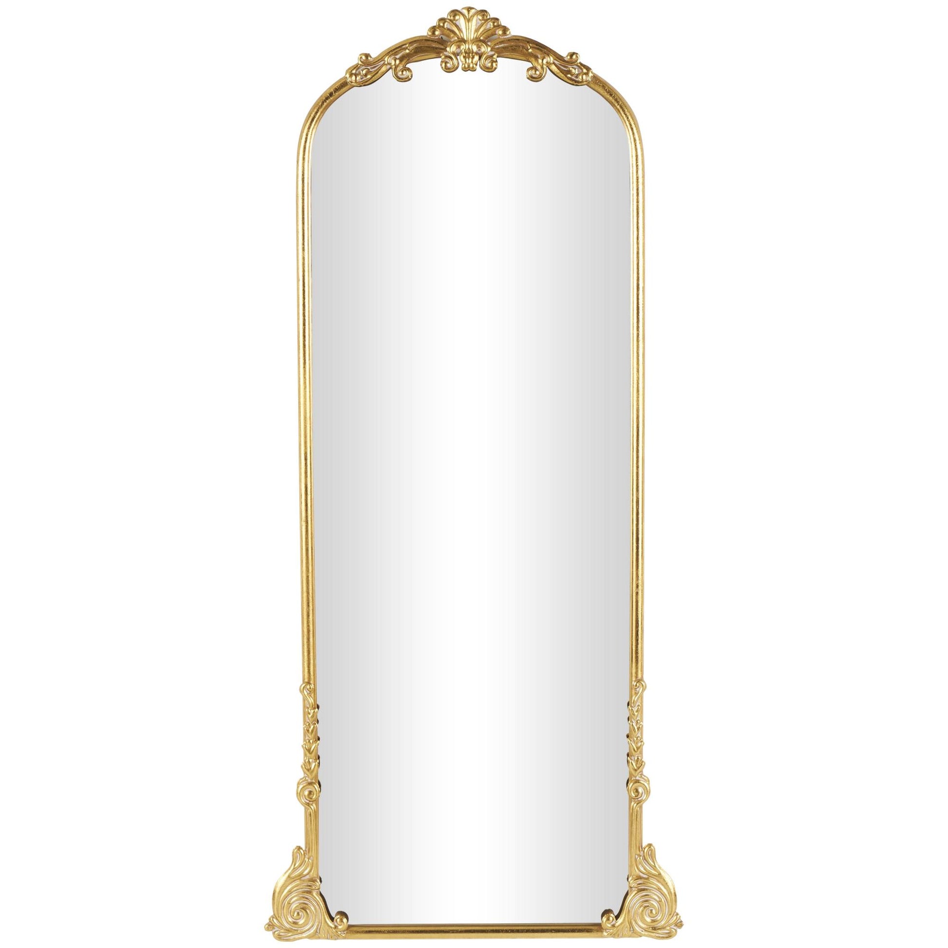 Scroll Gold Metal Tall Ornate Arched Baroque Room Floor Mirror