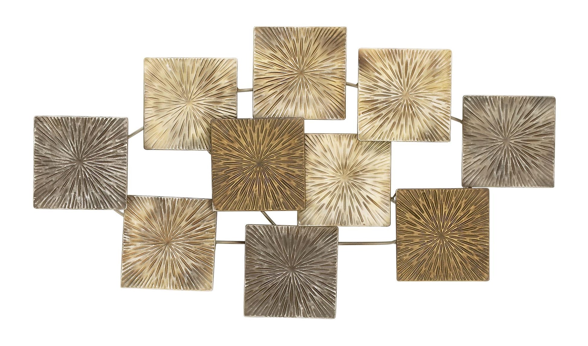 Sunburst Gold Metal Carved Overlapping Square Home Wall Decor