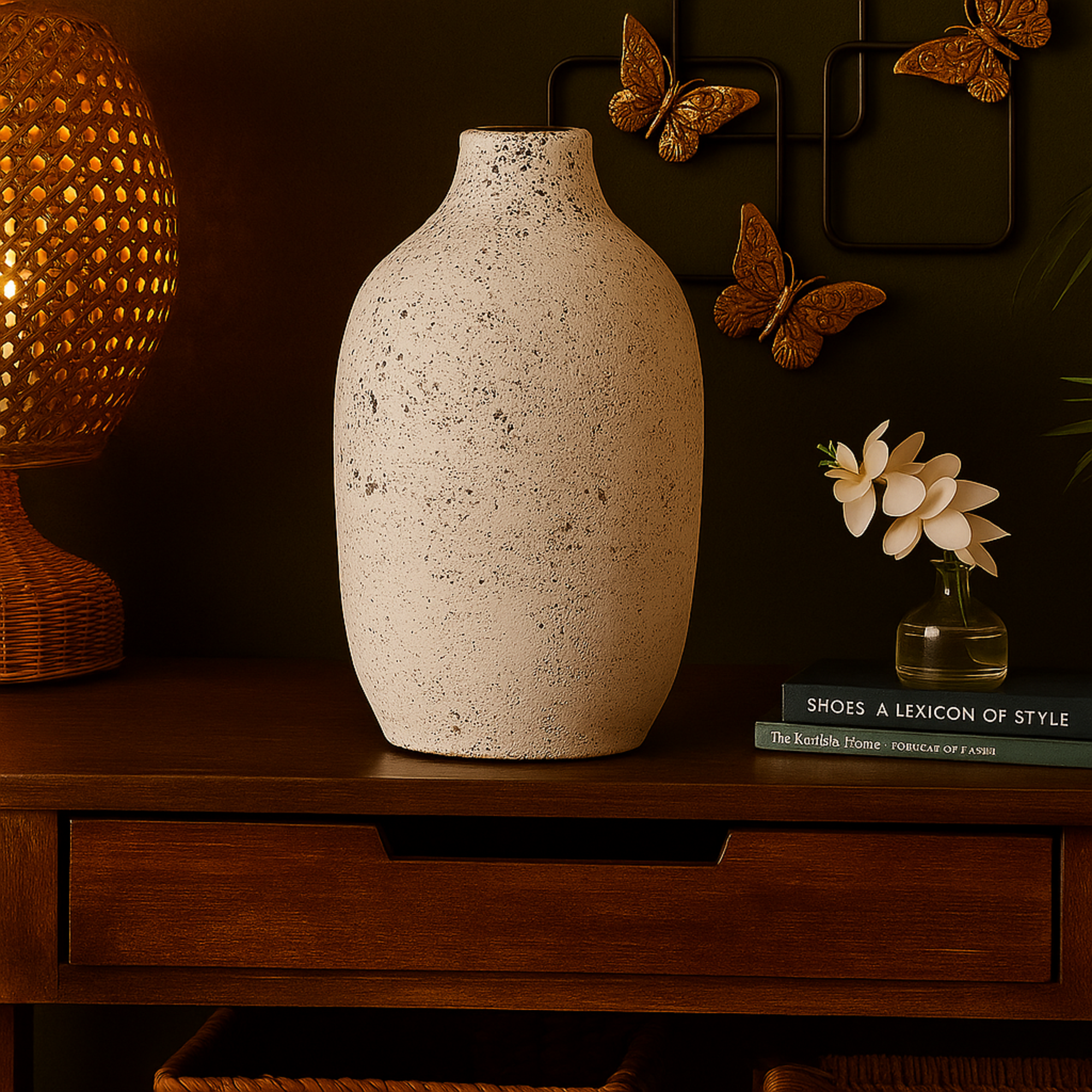 White Ceramic Antique Style Textured Decorative Vase