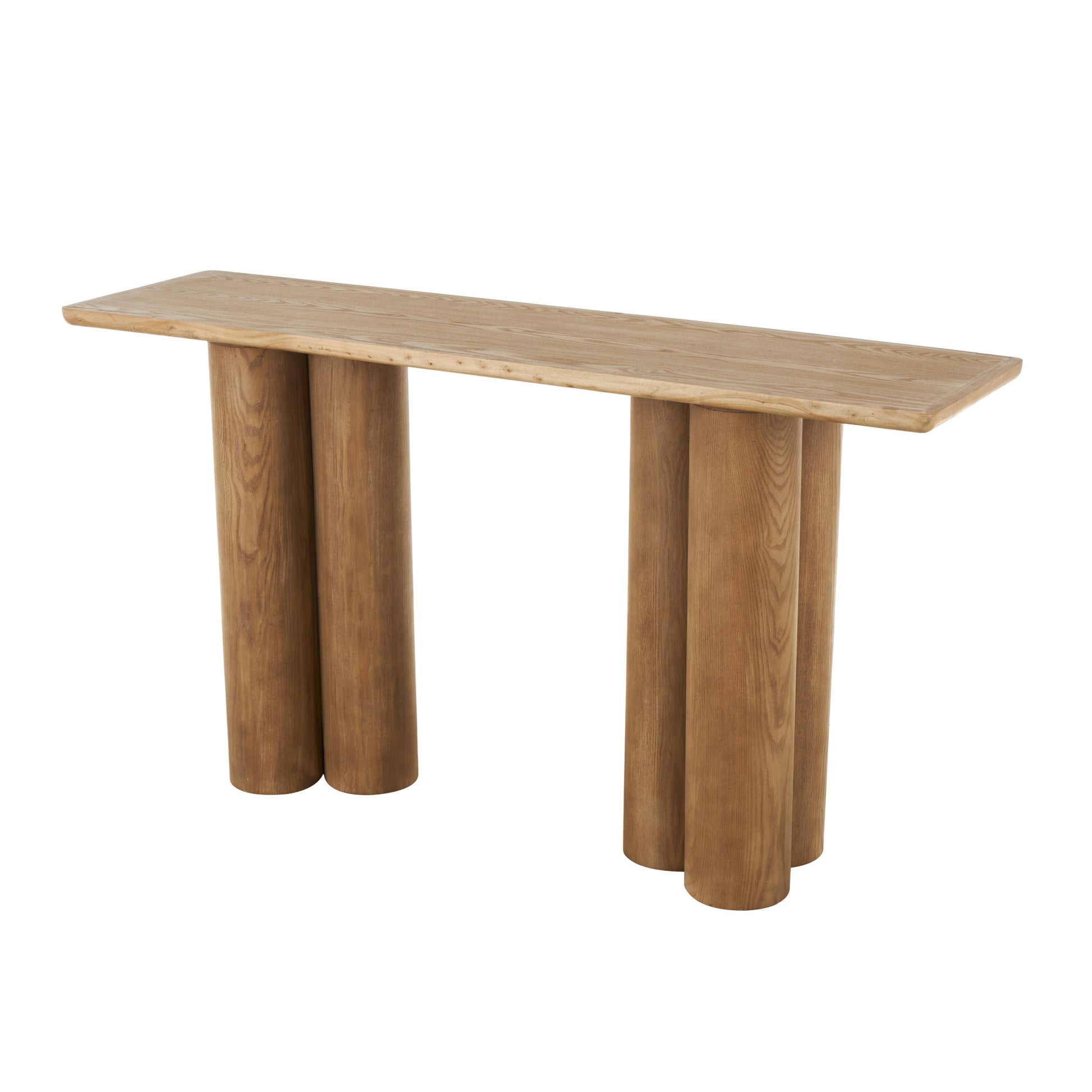 Brown Wood Handmade Rectangular Living Room Console Table with Pillar Legs