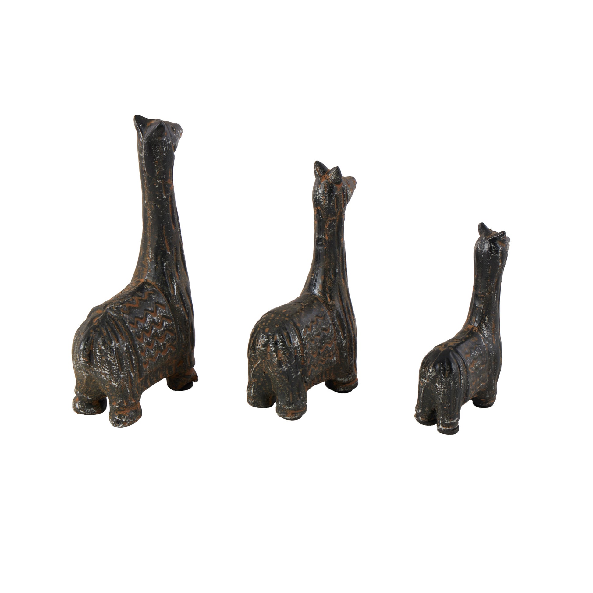 Set of 3 Llama Black Metal Decorative Sculpture