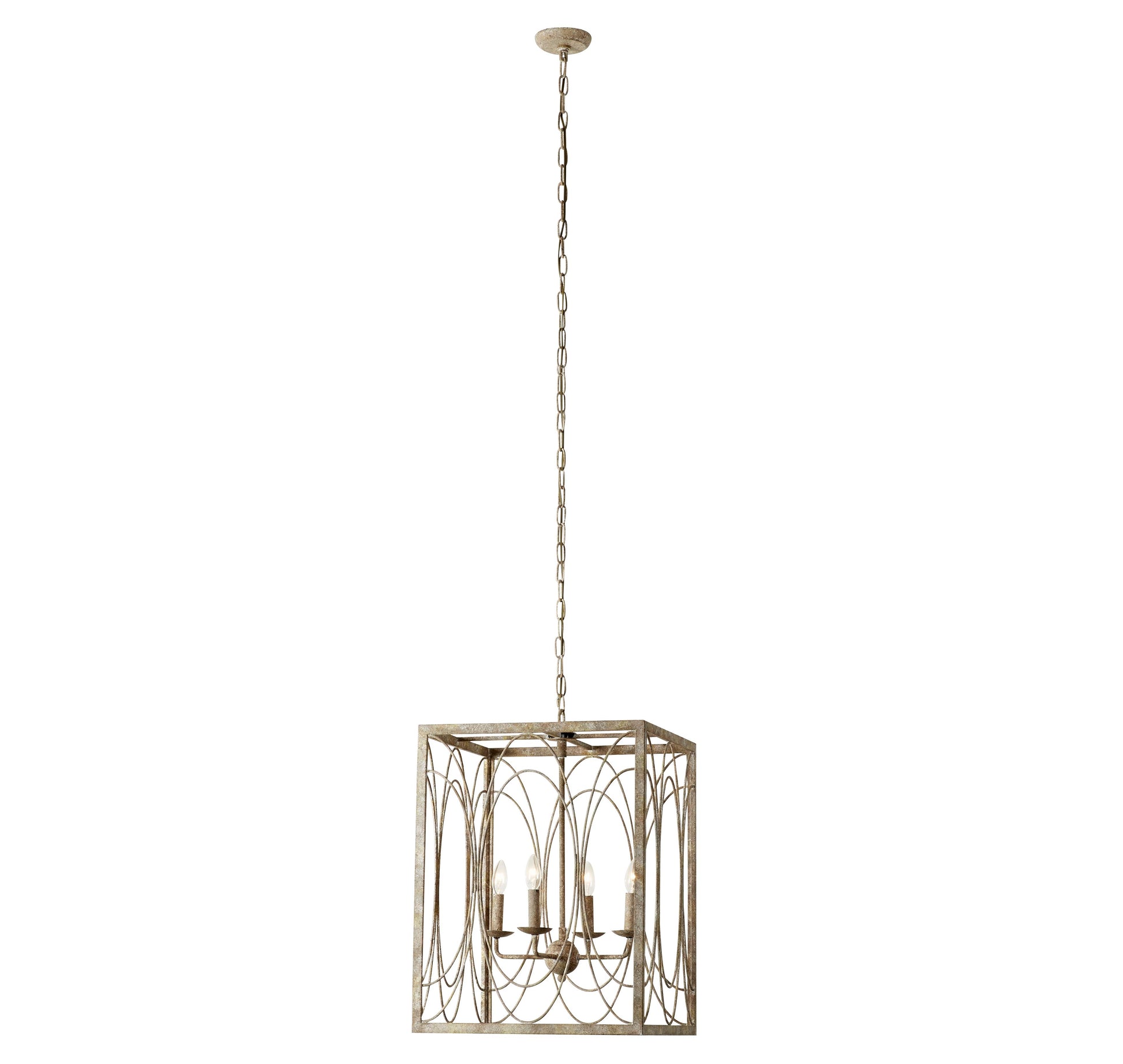 Gold Metal Distressed Caged 8 Light Room Chandelier with Link Style Chain