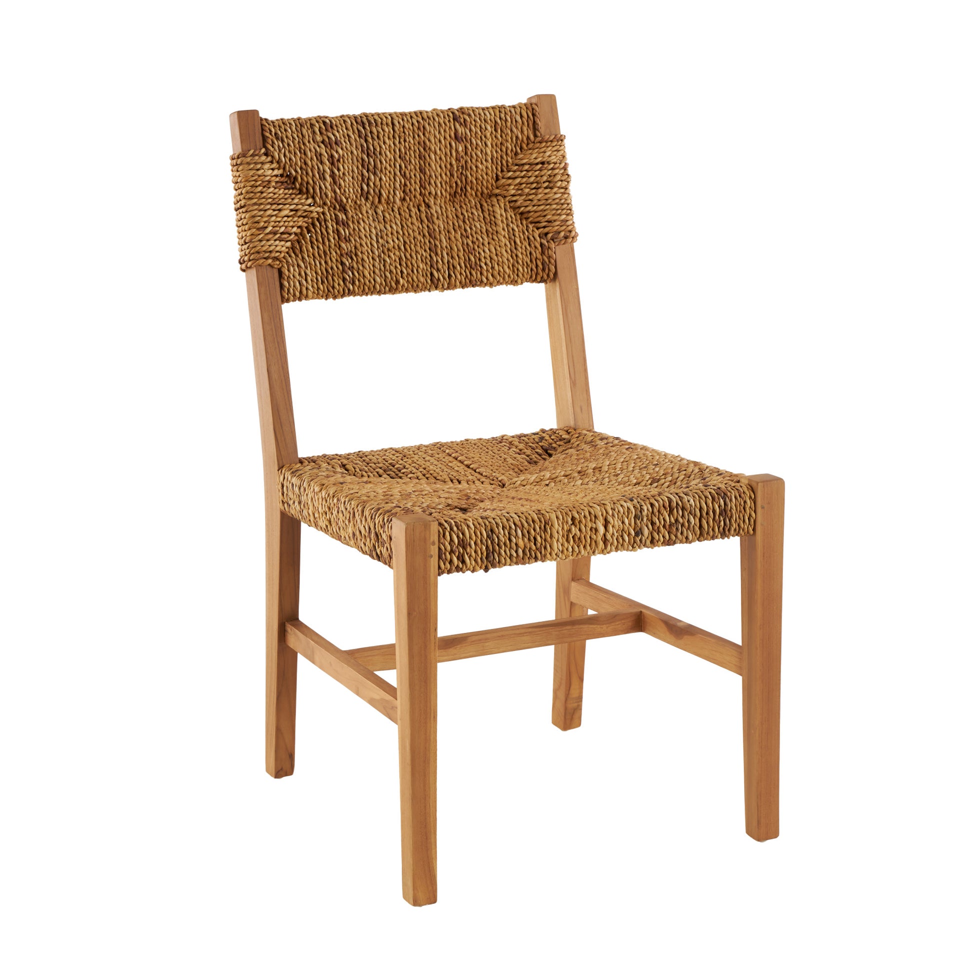 Set of 2 Light Brown Teak Wood Handmade Living Room Accent Chair with Woven Banana Leaf Seat