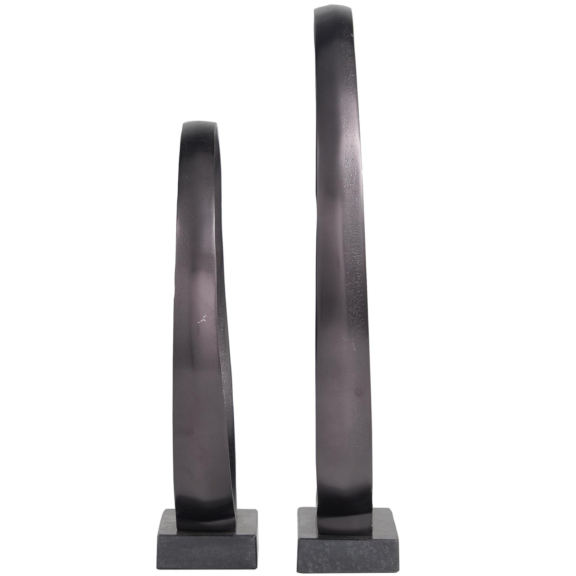 Set of 2 Geometric Aluminum Metal Decorative Sculpture with Marble Base