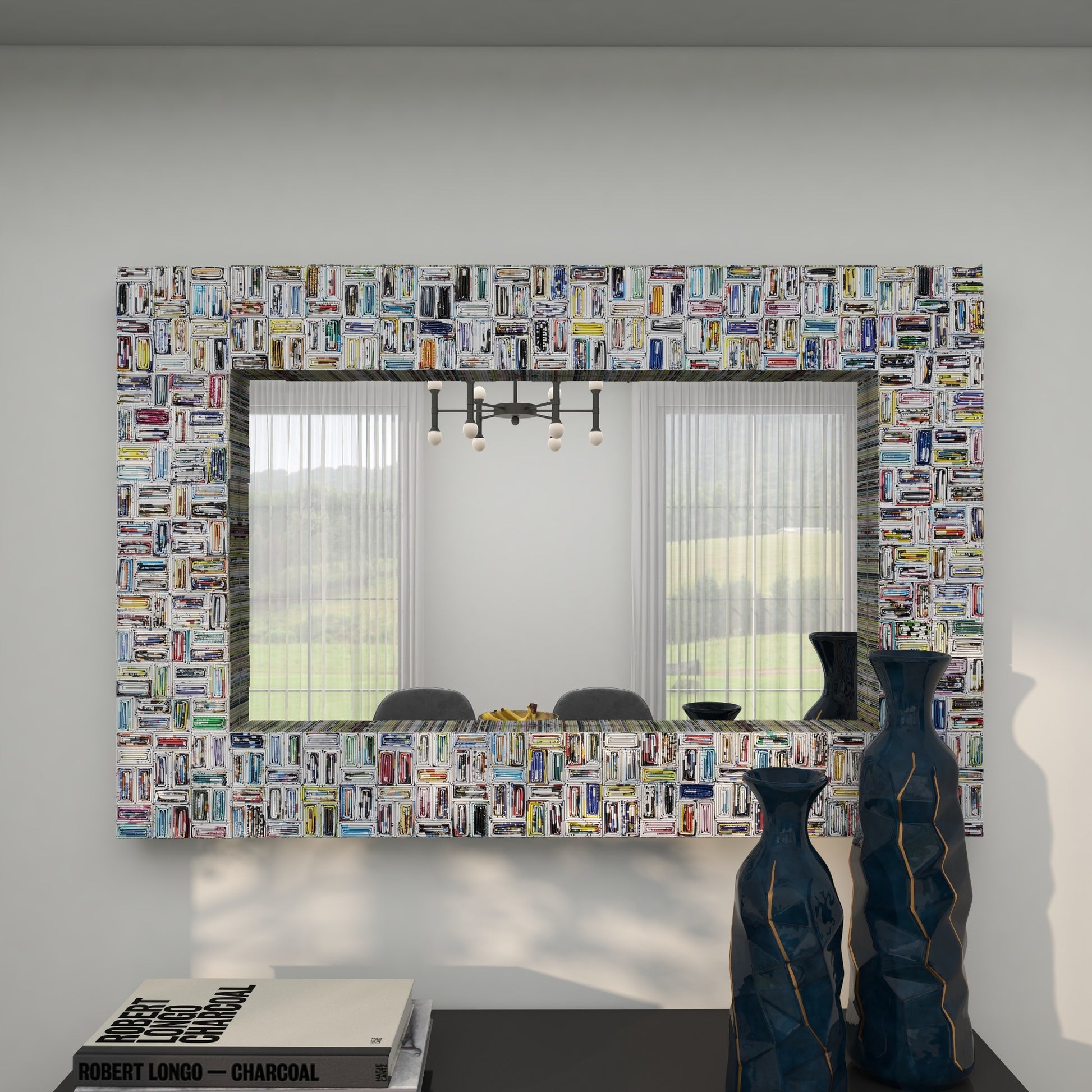 Multi Colored Paper Handmade Recycled Magazine Frame Room Wall Mirror