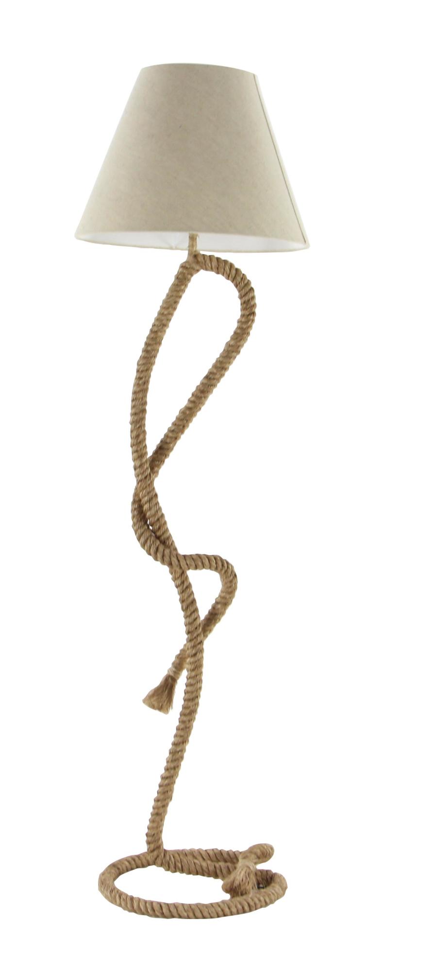 Brown Jute Rope Twisted Rope Room Floor Lamp with Cream Linen Shade