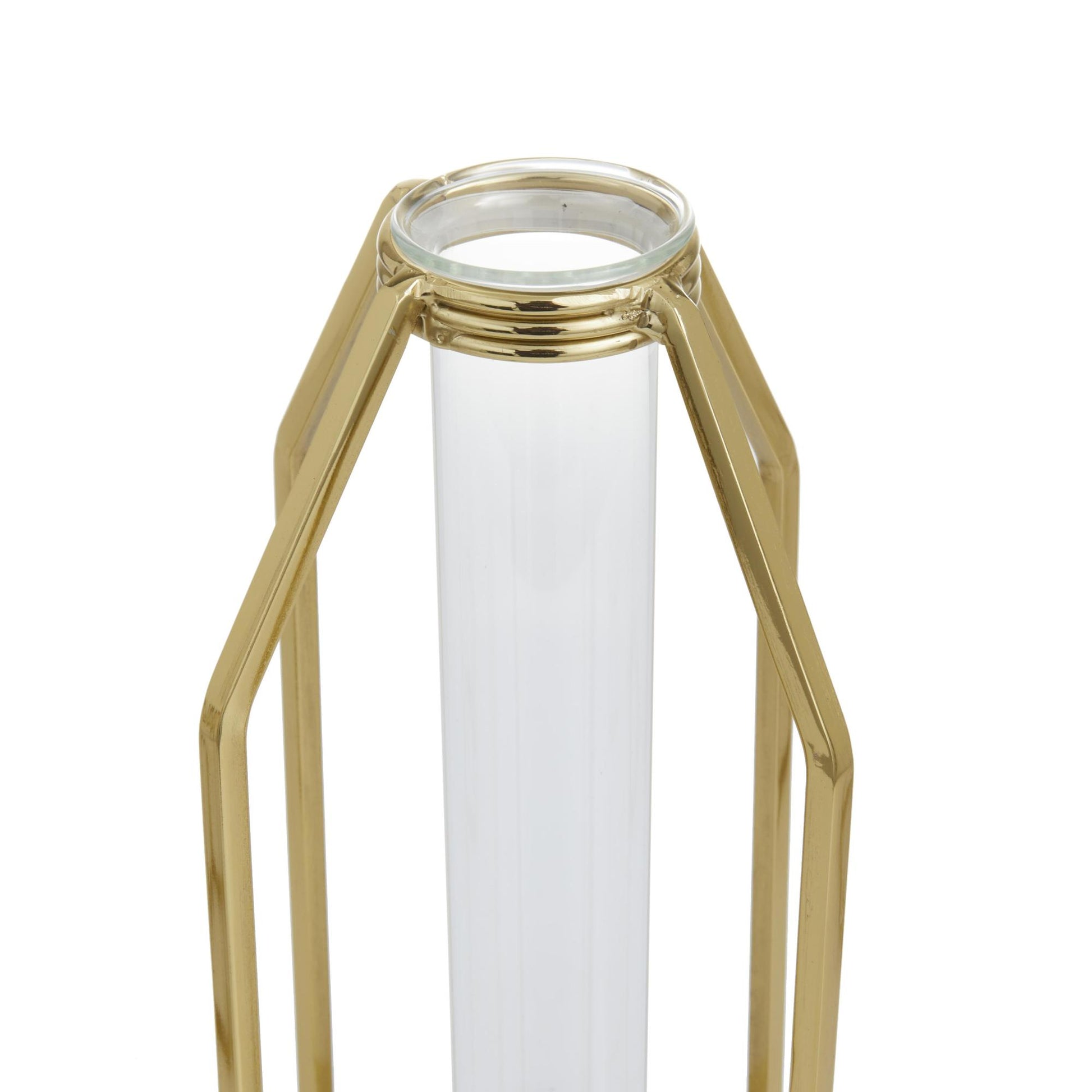 CosmoLiving by Cosmopolitan Set of 3 Gold Stainless Steel Metal Test Tube Decorative Vase