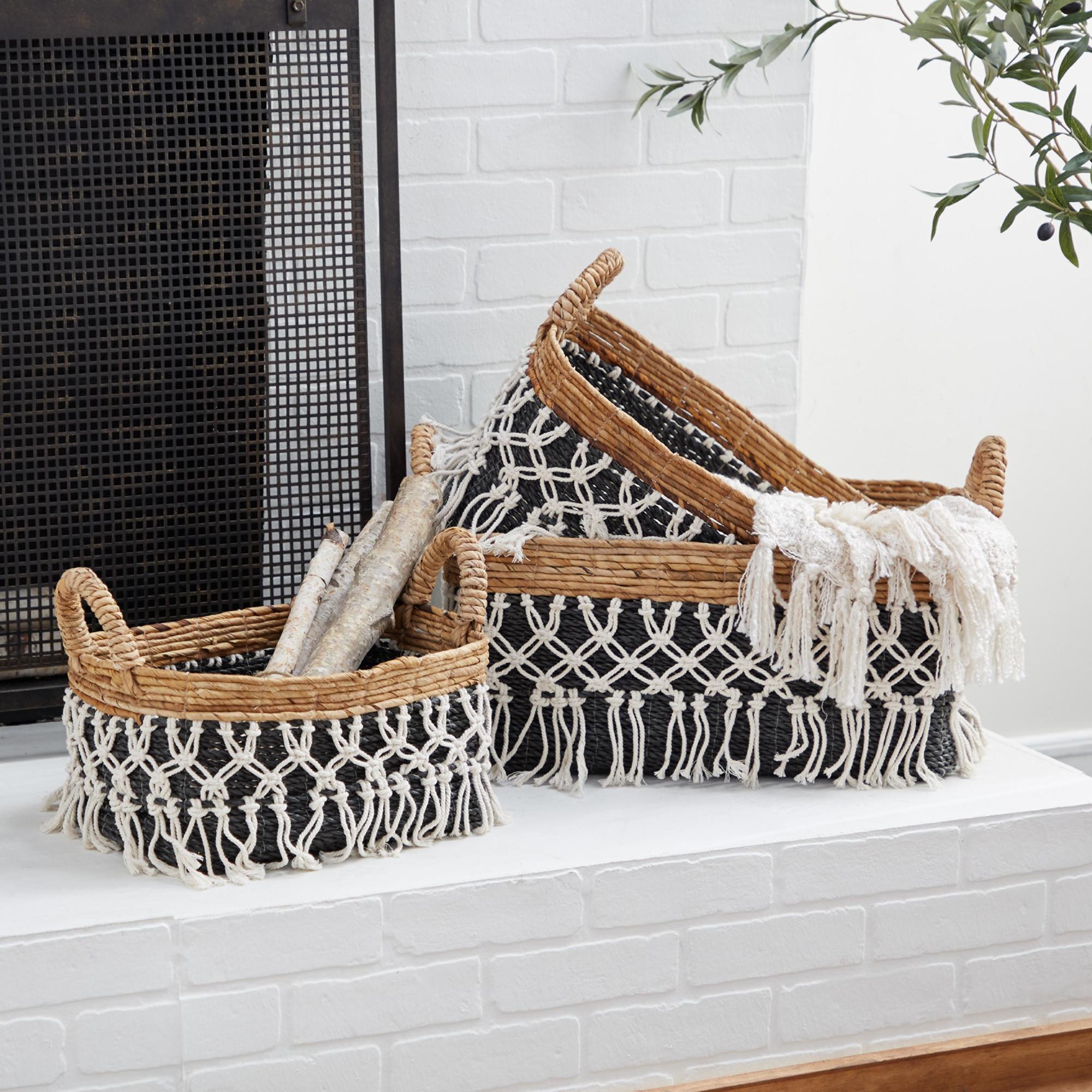 Set of 3 Black Banana Leaf Handmade Storage Basket