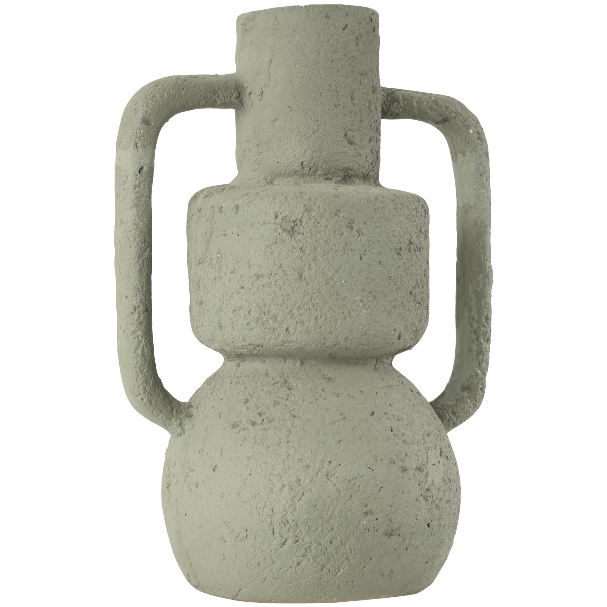 Abstract Light Gray Paper Mache Textured Decorative Vase with Squared Handles
