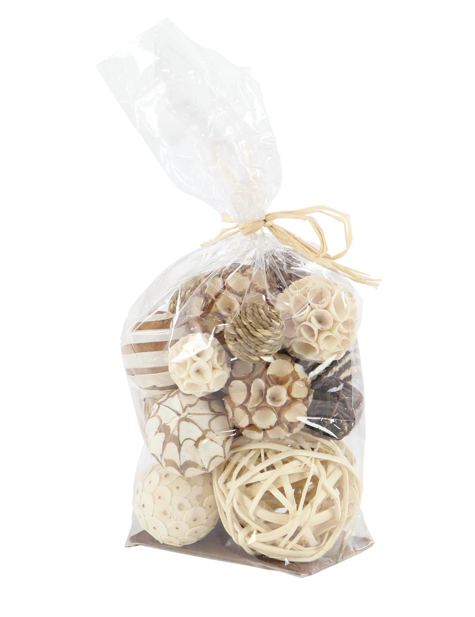 Set of 3 Gray Dried Plant Handmade Decorative Orbs & Vase Filler with Varying Designs