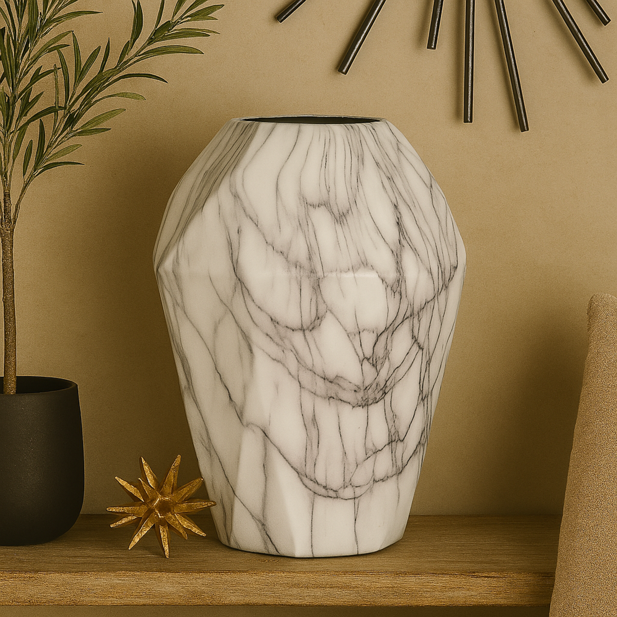 White Ceramic Faux Marble Decorative Vase