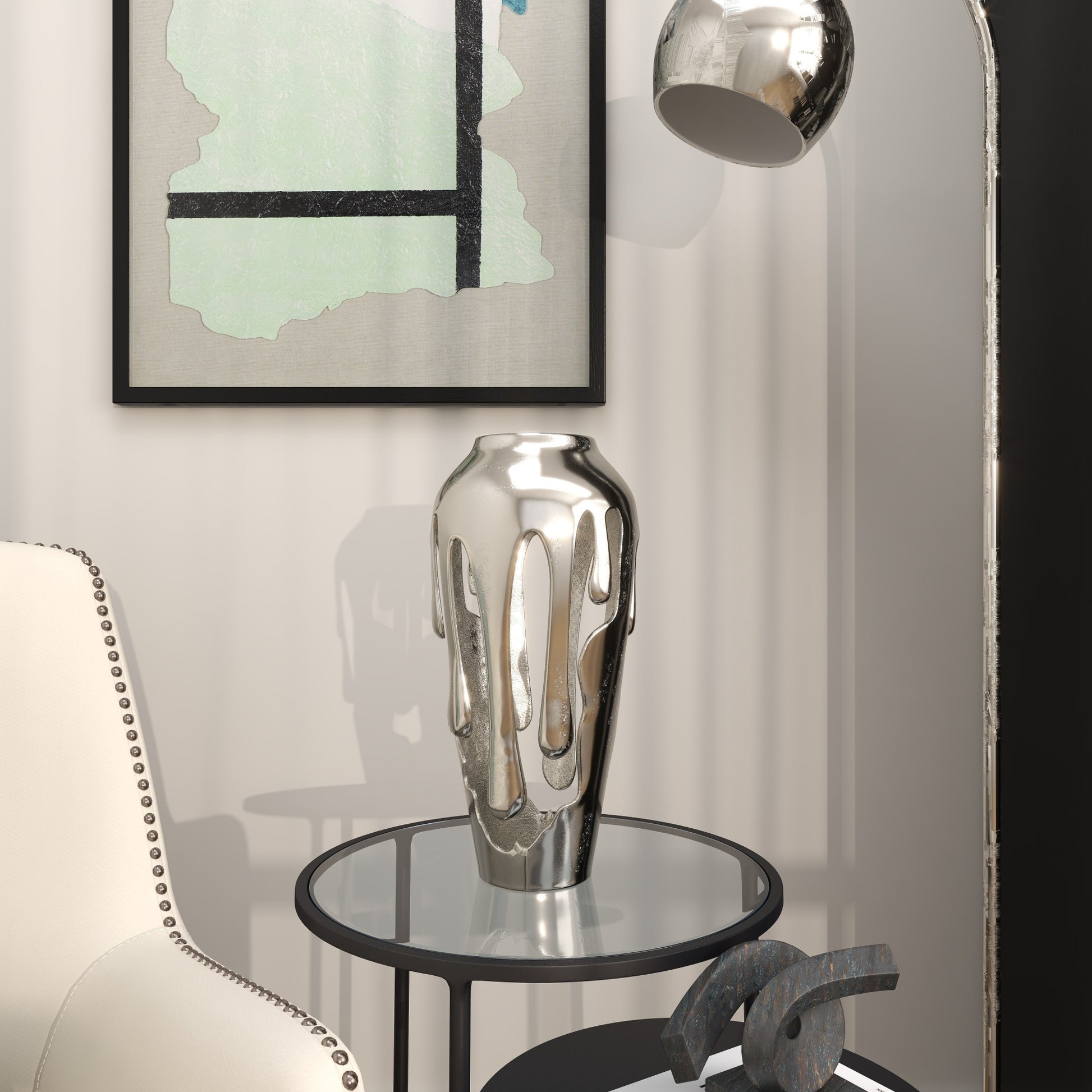 Abstract Aluminum Metal Drip Decorative Vase with Melting Designed Body