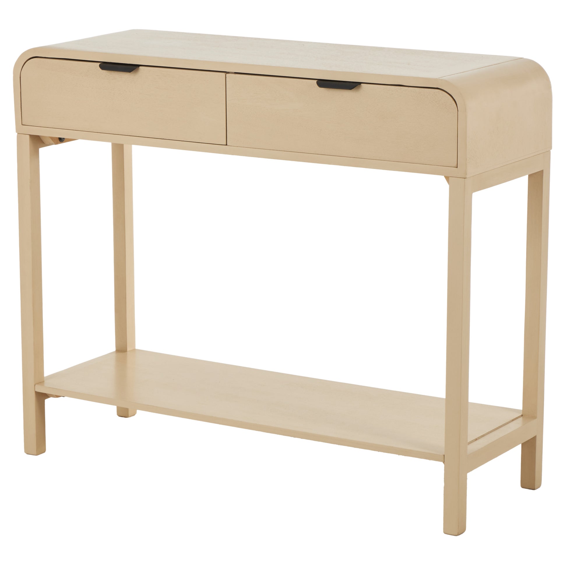 Beige Wood Handmade 2 Drawer Living Room Console Table with Black Handles