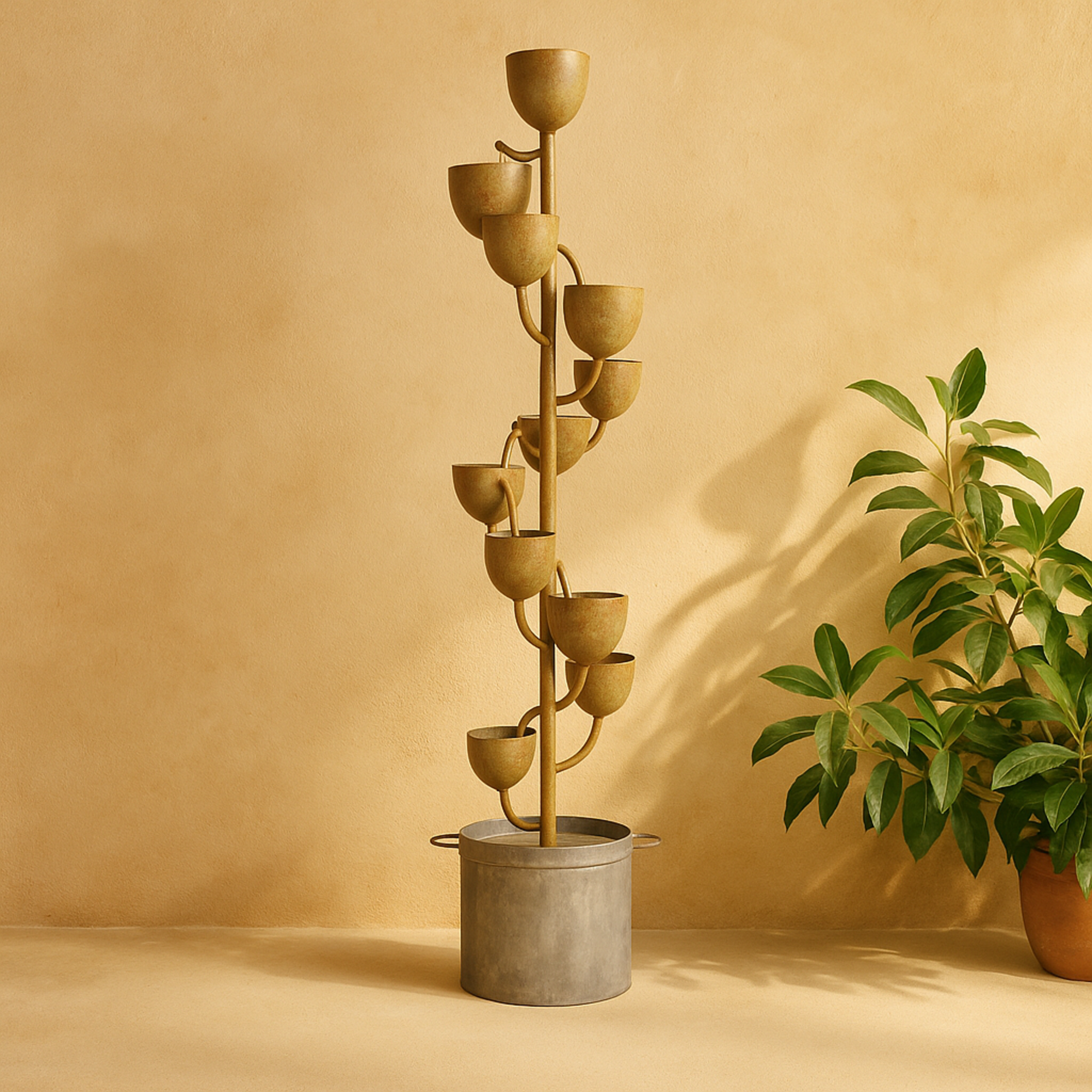 Copper Metal Indoor Outdoor Fountain with Cascading Cups